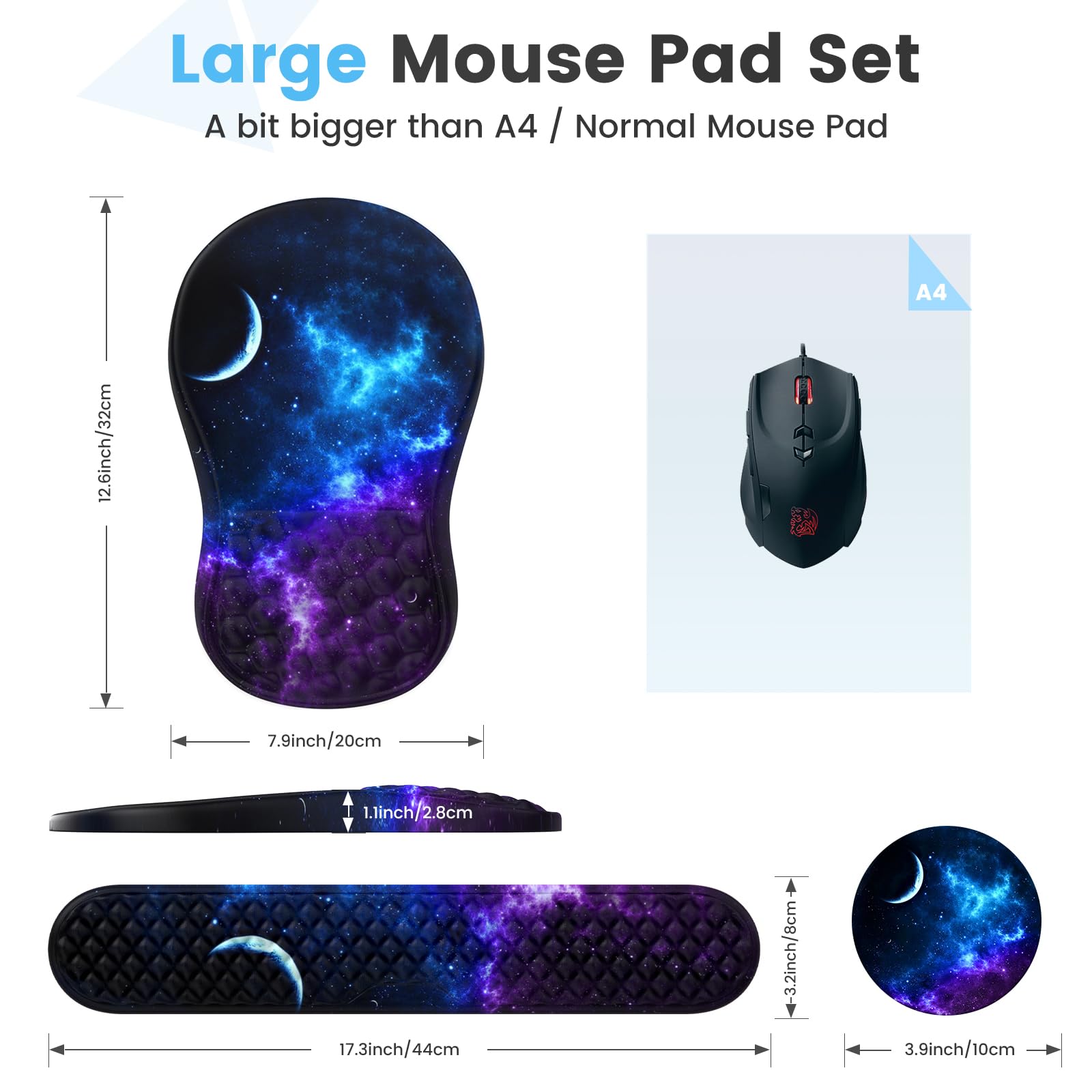 HAOCOO 3-Piece Ergonomic Keyboard and Mouse Pad Set with Wrist Support - Memory Foam Wrist Rest for Office, Gaming & Home Use - Relieves Carpal Tunnel & Wrist Pain - Perfect for Typing, Coding & Long Computer Sessions