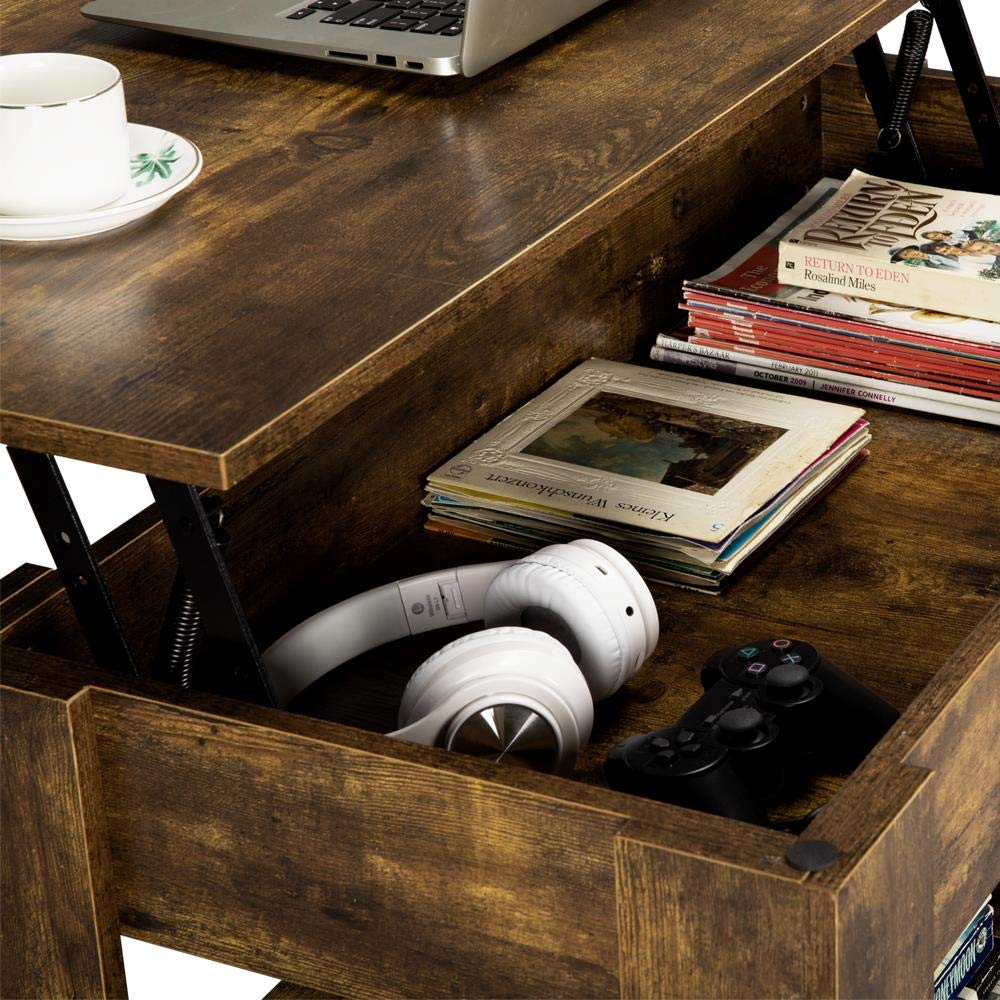 Yaheetech Rustic Lift-Top Coffee Table with Hidden Storage - Solid Wood Living Room Center Table for Home, Office & Reception Areas - Perfect for Storing Magazines, Remote Controls & Office Supplies