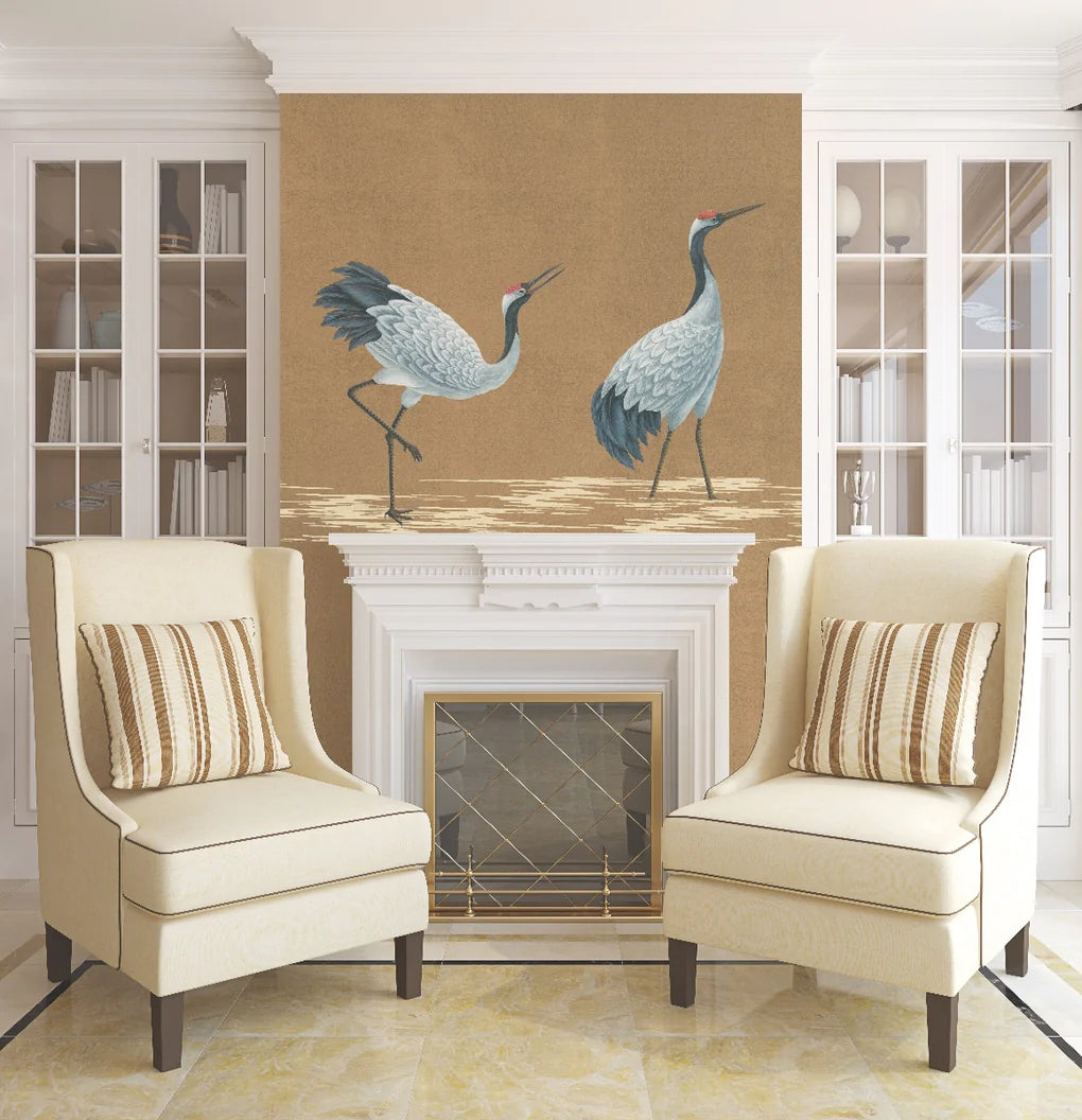 Peel and Stick Wall Mural with Crane Design - Self-Adhesive Removable Wallpaper for Bedroom, Nursery, or Living Room Decor