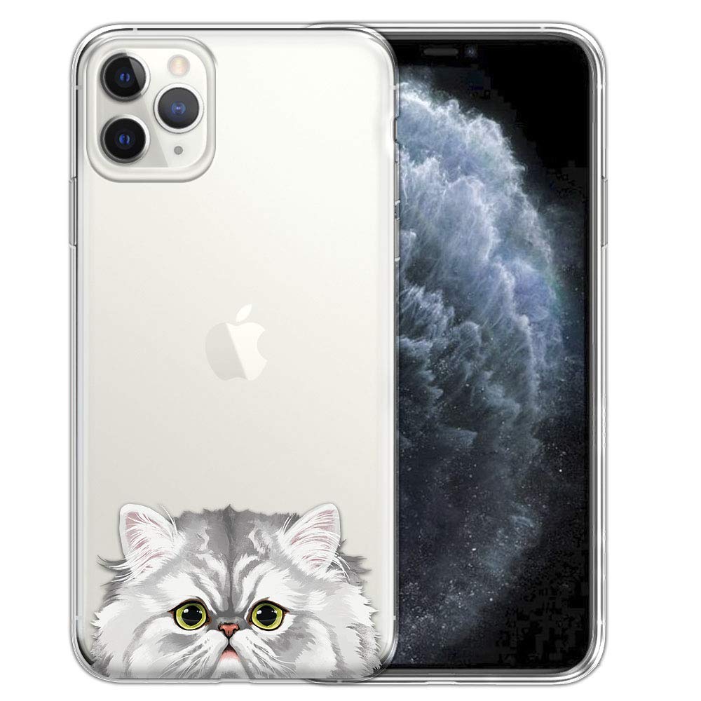 FINCIBO Clear Transparent TPU Case for iPhone 11 Pro Max 6.5 inch - Soft Gel Skin Protective Cover with Chinchilla Silver Shaded Persian Cat Design (Not Compatible with iPhone 11 Pro) | Perfect for Everyday Use, Office, Travel & Style Protection