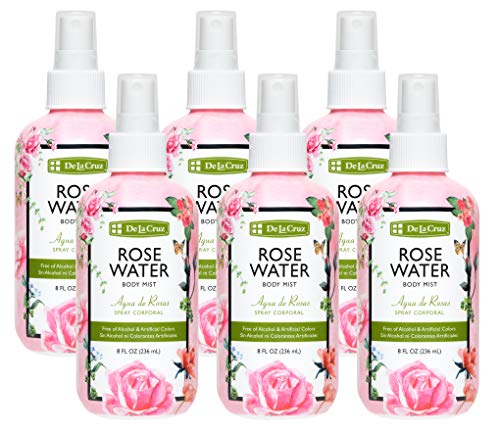 De La Cruz Rose Water Spray - 8 FL. OZ. (6 Bottles) - Paraben-Free, Vegan, Made in USA - Hydrating Facial Mist for Dry Skin, Makeup Setting & Skin Refreshment