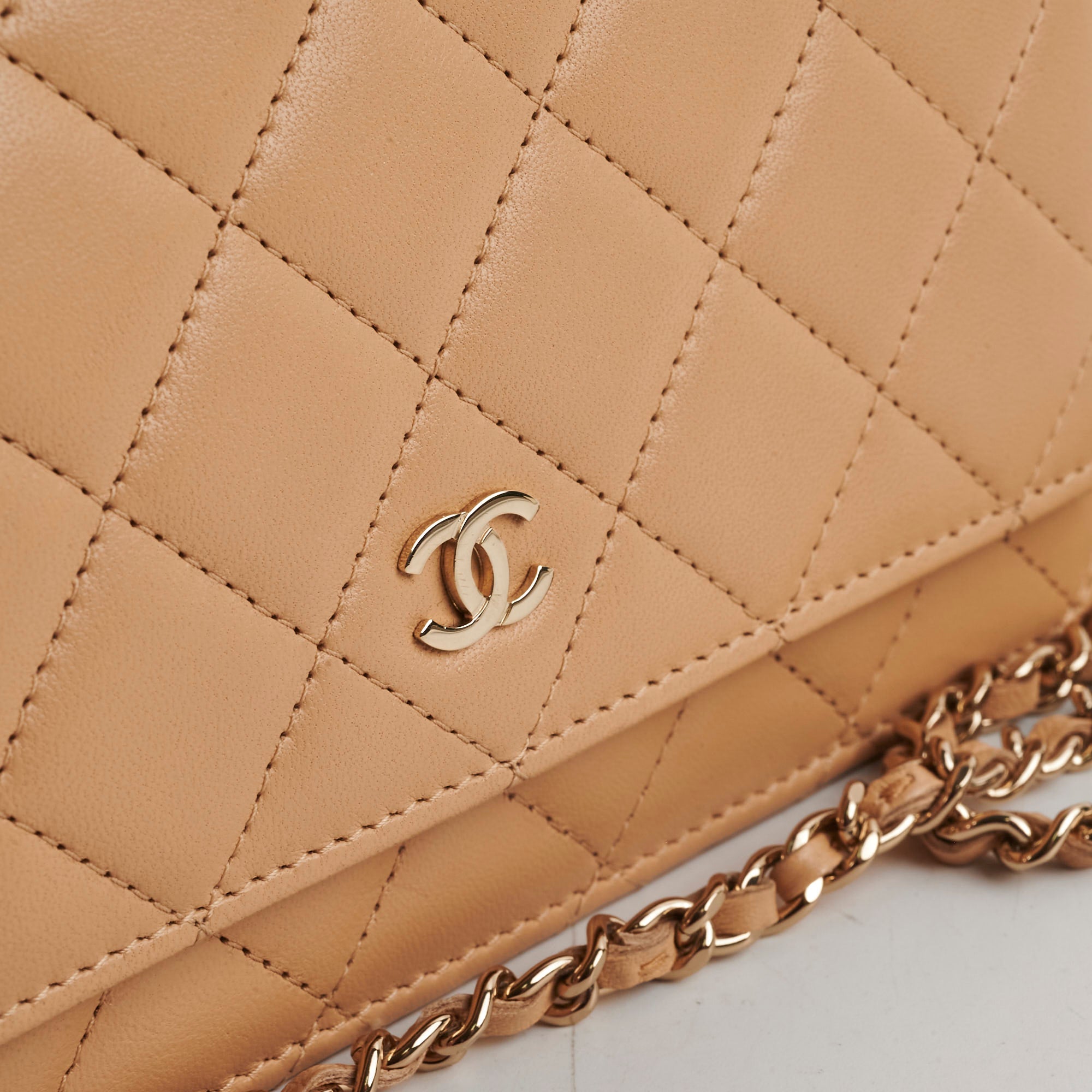 Authentic Chanel Lambskin Beige Wallet On Chain WOC Crossbody Bag - Luxury Designer Purse for Women, Perfect for Parties & Evening Events