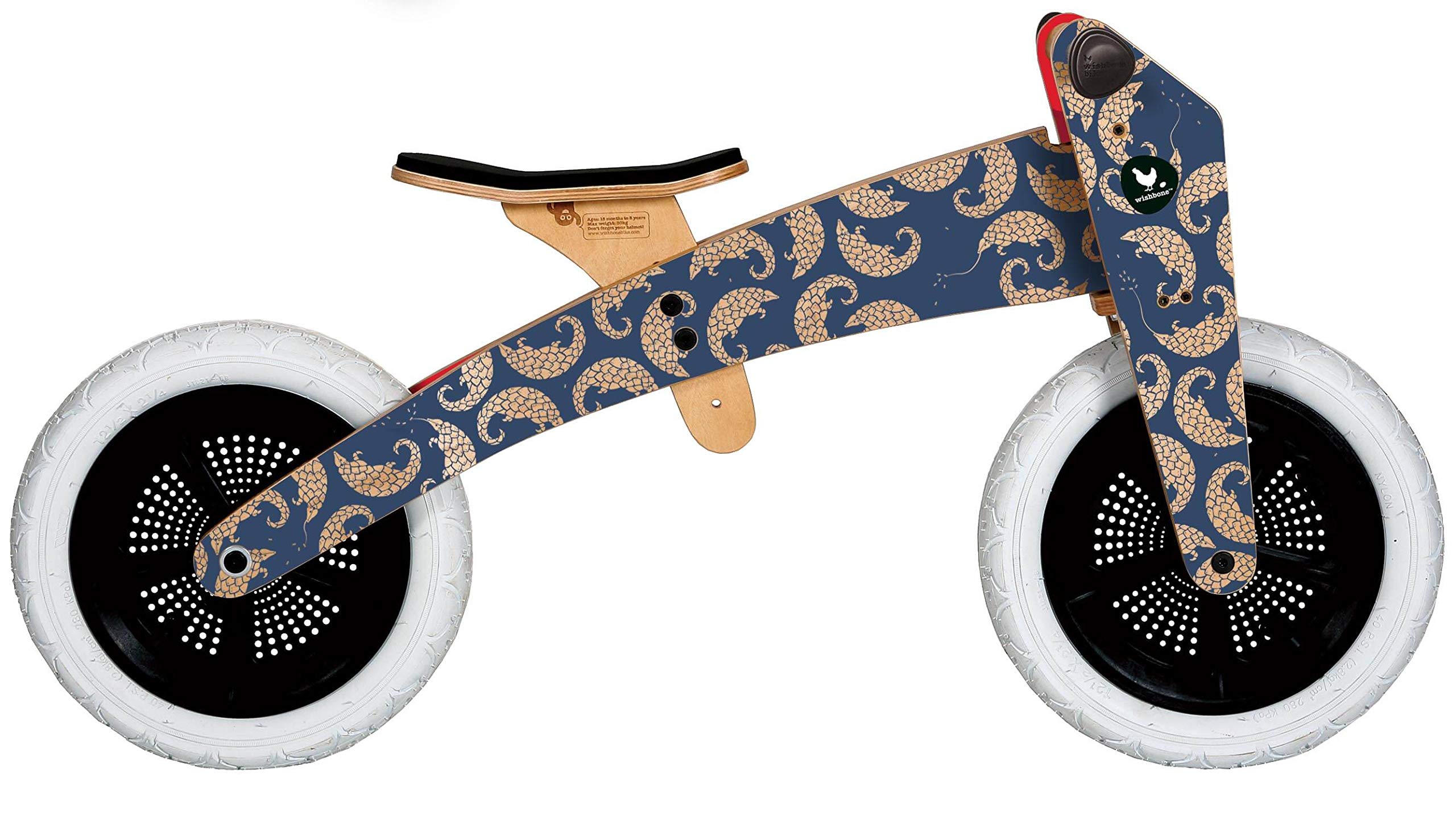 Wishbone 3-in-1 Designer Wooden Balance Bike & Walker for Kids Ages 1-5 | Convertible Toddler Bike, Push Bike & Ride-On Toy | Perfect for Indoor Play, Outdoor Adventures & Learning to Ride (Pangolin Style)
