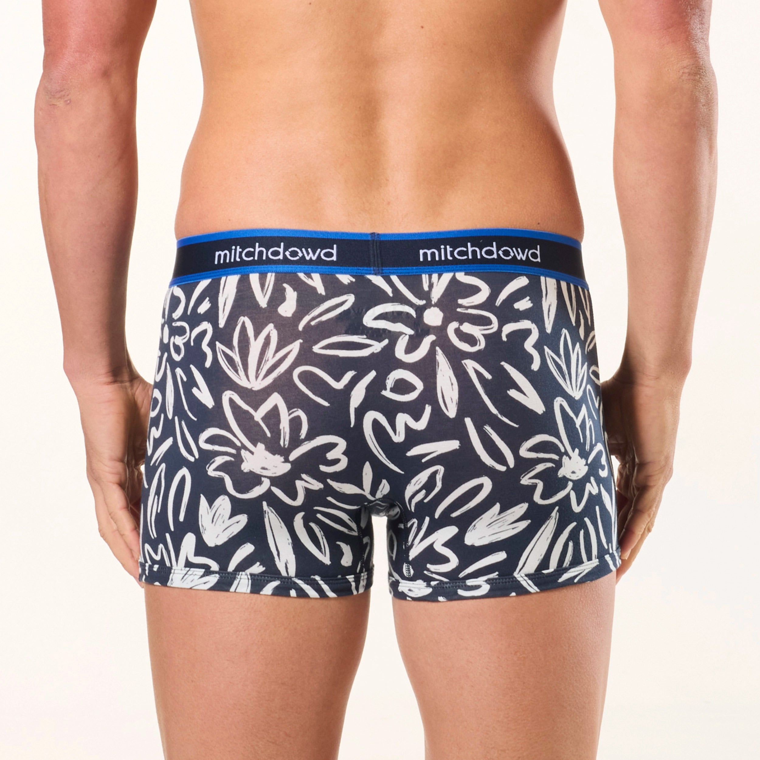 Men's Navy Cotton Trunk with Painted Flowers Design - Comfortable Underwear for Casual Wear & Daily Use