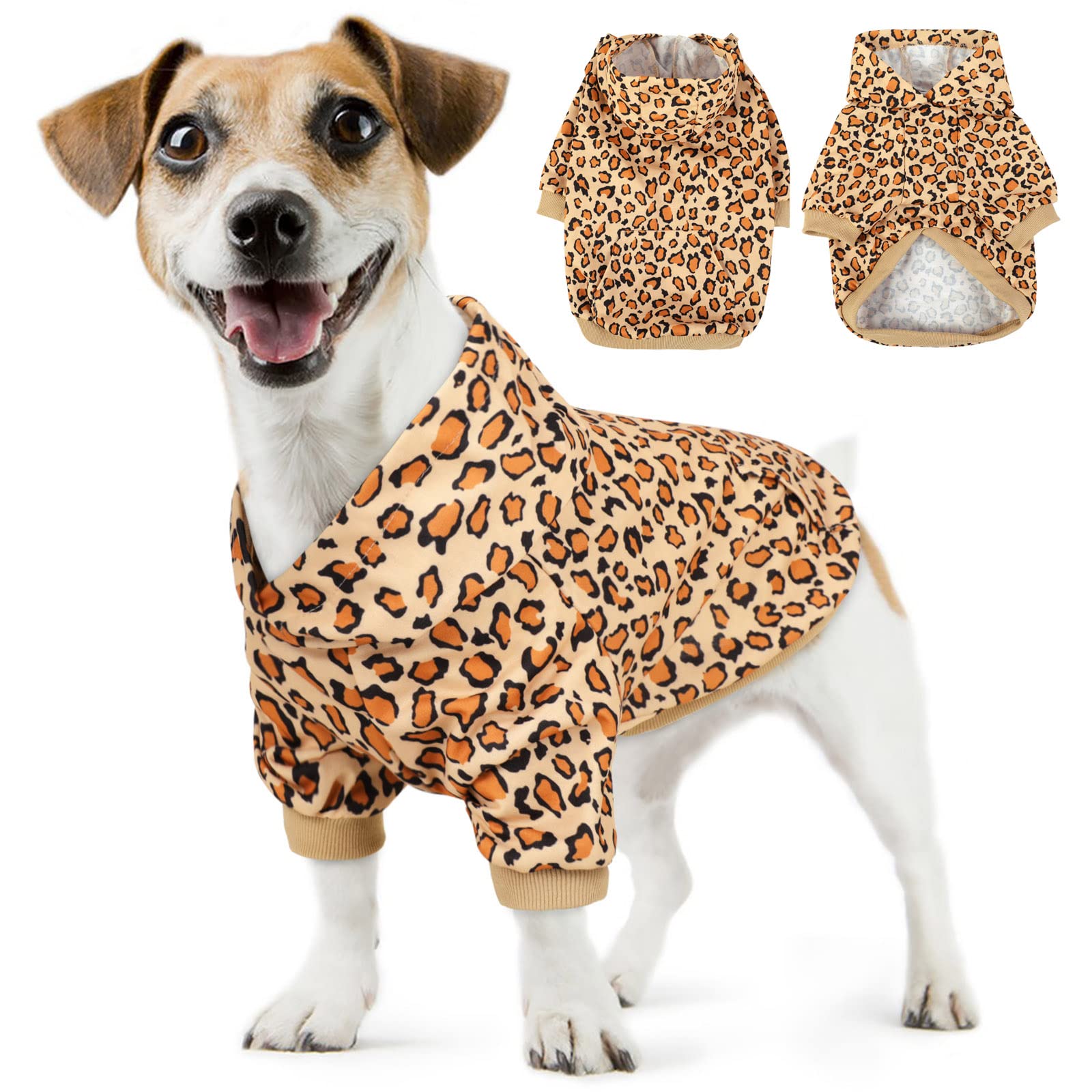 AOFITEE Leopard Print Dog Hoodie - Winter Warm Dog Sweatshirt with Hat, Cozy Pullover Hooded Shirt for Small Medium Large Dogs | Cold Weather Apparel for Outdoor Walks & Indoor Comfort