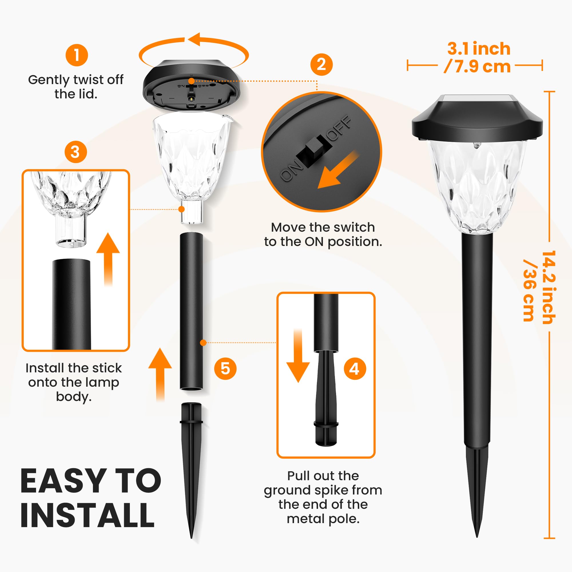 GIGALUMI 8 Pack Solar Pathway Lights Outdoor - Waterproof Auto On/Off Solar Garden Lights for Yard, Walkway, Driveway & Lawn - Perfect for Landscape Lighting, Patio Decor & Backyard Illumination