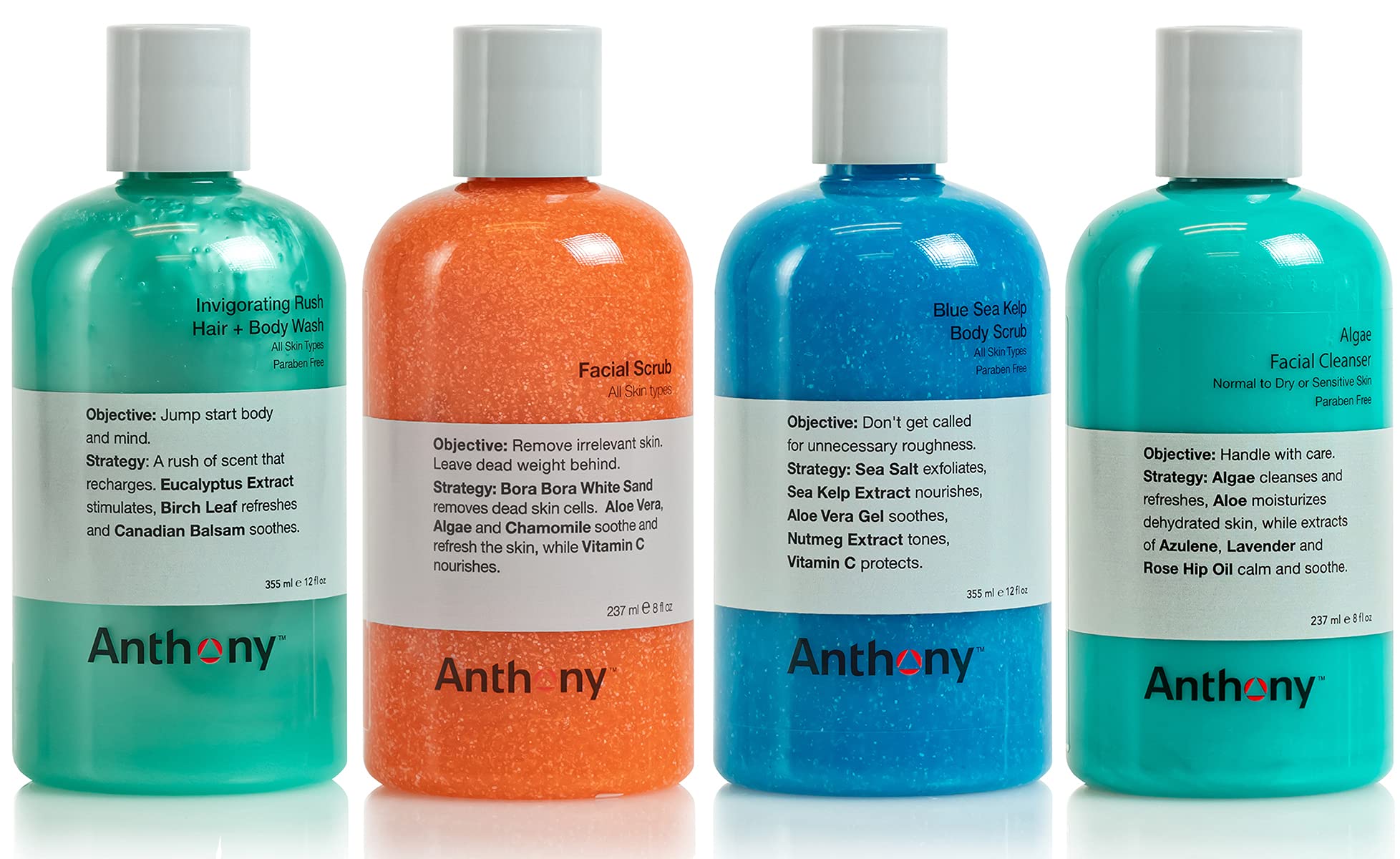 Anthony Algae Facial Cleanser & Exfoliating Scrub - Blue Sea Kelp Body Wash with Invigorating Rush for Hair & Skin - 8oz & 12oz Sizes - Perfect for Spa Day, Detox Routine & Post-Workout Refresh