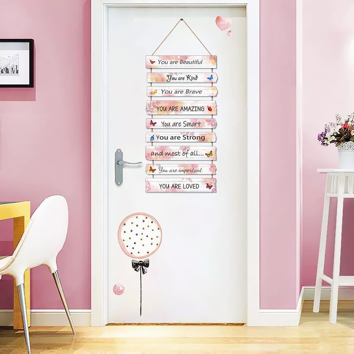 Butterfly Girl's Room Decor - Pink Wall Art for Baby Girl, Trendy Nursery & Bedroom Decorations, Dorm & Classroom Wall Signs - Perfect for Kids' Bedroom, Bathroom & Playroom Decor