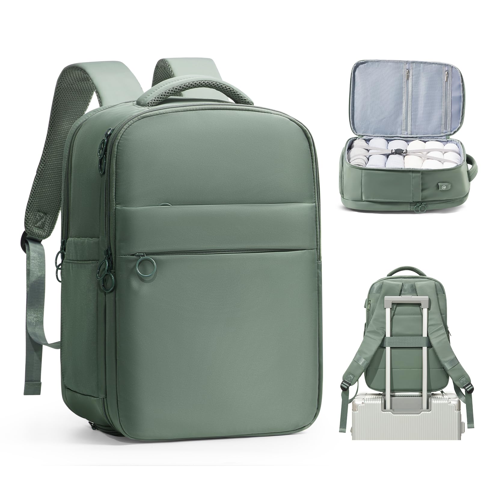 Women's Waterproof Travel Backpack - TSA Approved Carry On Backpack with Shoe Compartment & Flight Essentials | Perfect for Airplane Travel, Business Trips & Weekend Getaways | Green
