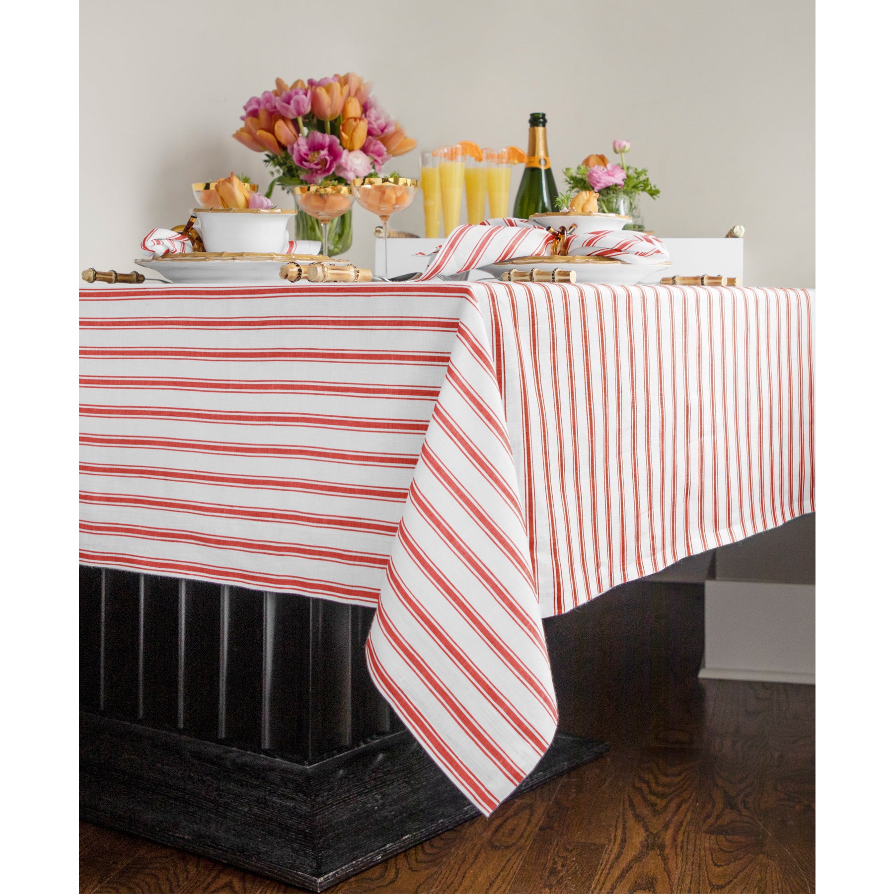 Stylish Capri Ticking Stripe Tablecloth - Waterproof & Washable Cotton Table Cover for Dining Room, Kitchen, and Outdoor Picnics