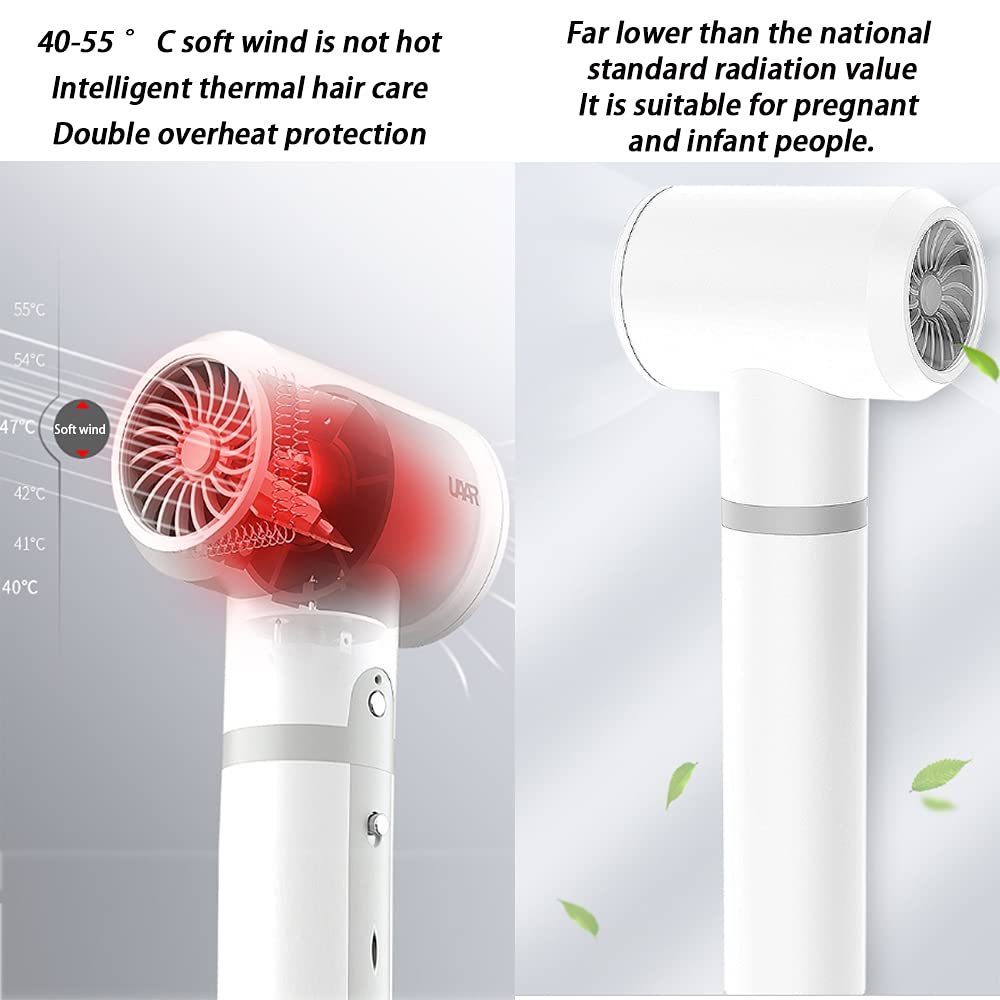Portable Cordless Hair Dryer - 350W Rechargeable Handheld Blow Dryer with 3 Temperature Settings (37°-55°C) | Compact Travel Hairdryer for Home, Salon, Pets & Art Painting | Perfect for On-the-Go Styling, Quick Drying & DIY Projects