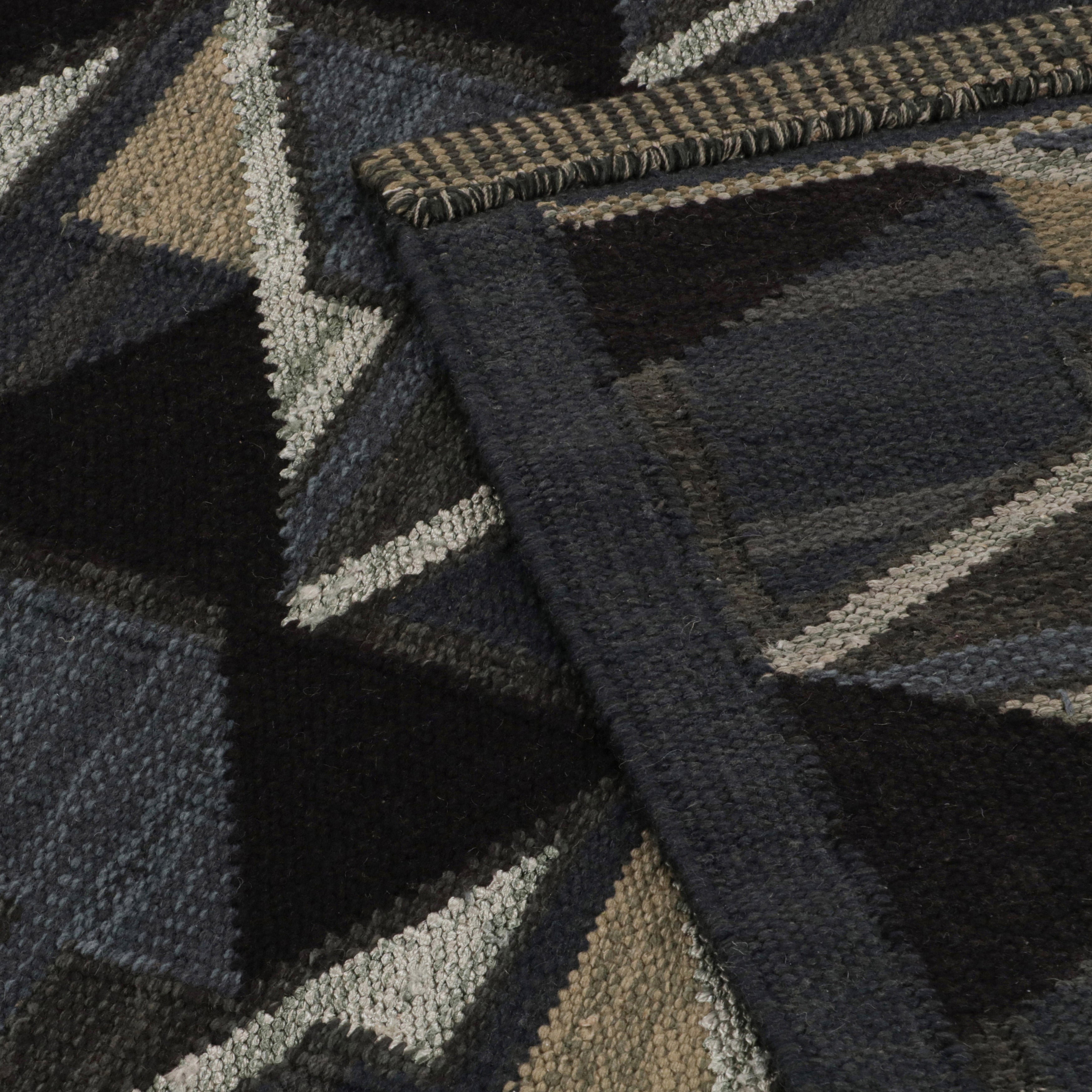 Stylish Black Geometric Swedish Flatweave Rug 8'2 x 10'1 - Perfect for Living Room, Bedroom & Office Decor