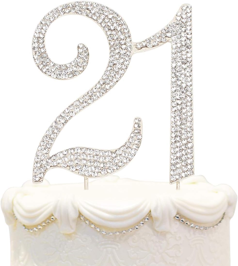 21st Birthday Cake Topper - Bling Crystal Rhinestone Decorations for Women, Silver Keepsake | Perfect for 21st Birthday Parties, Milestone Celebrations & Special Occasions