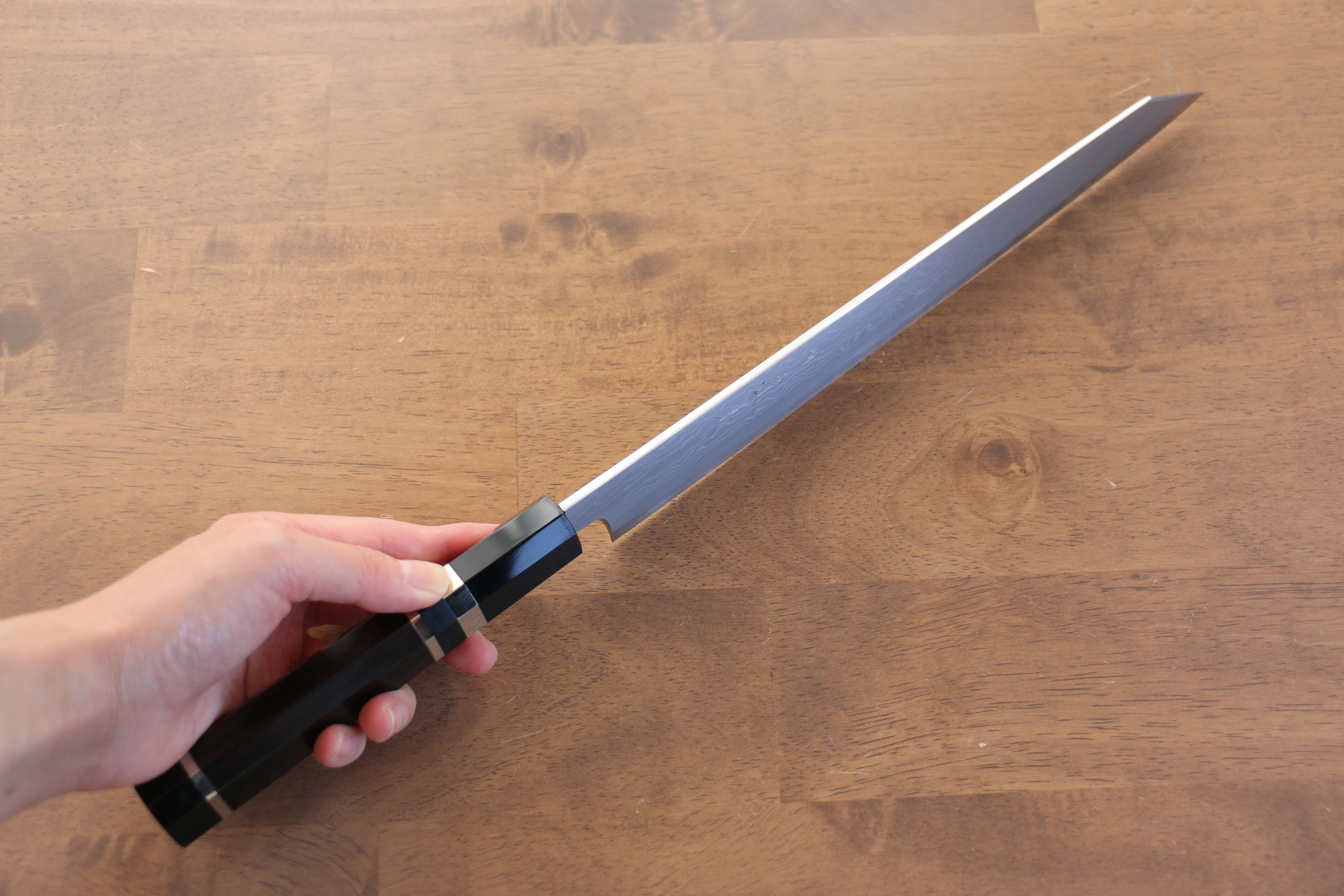 Premium Jikko Blue Steel Damascus Kiritsuke Sujihiki Knife 270mm - Handcrafted Japanese Chef Knife with Ebony Wood Handle & Double Ring Design - Perfect for Sushi, Sashimi & Meat Slicing