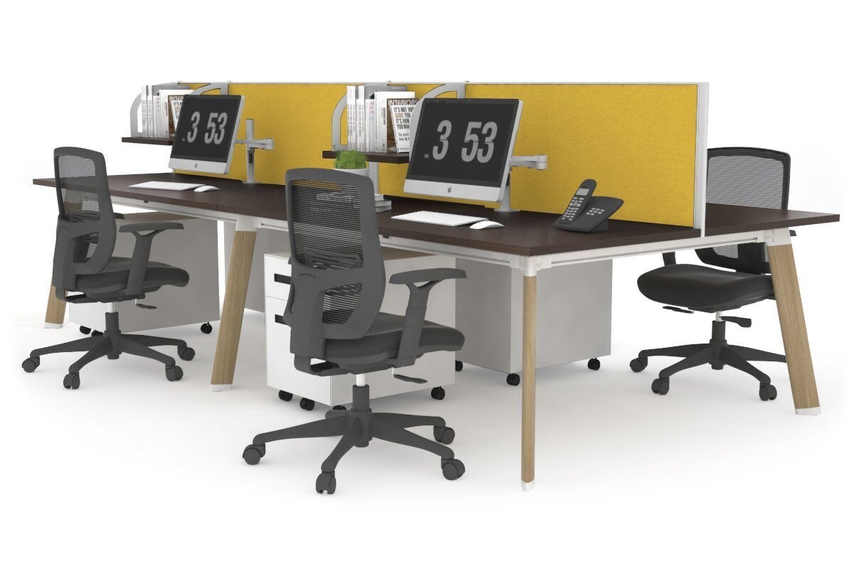 4-Person Workstation with Wood Imprint Frame - 1600L x 800W Office Desk with Cable Management Scallop for Team Collaboration & Productivity | Perfect for Open Offices, Coworking Spaces & Home Offices
