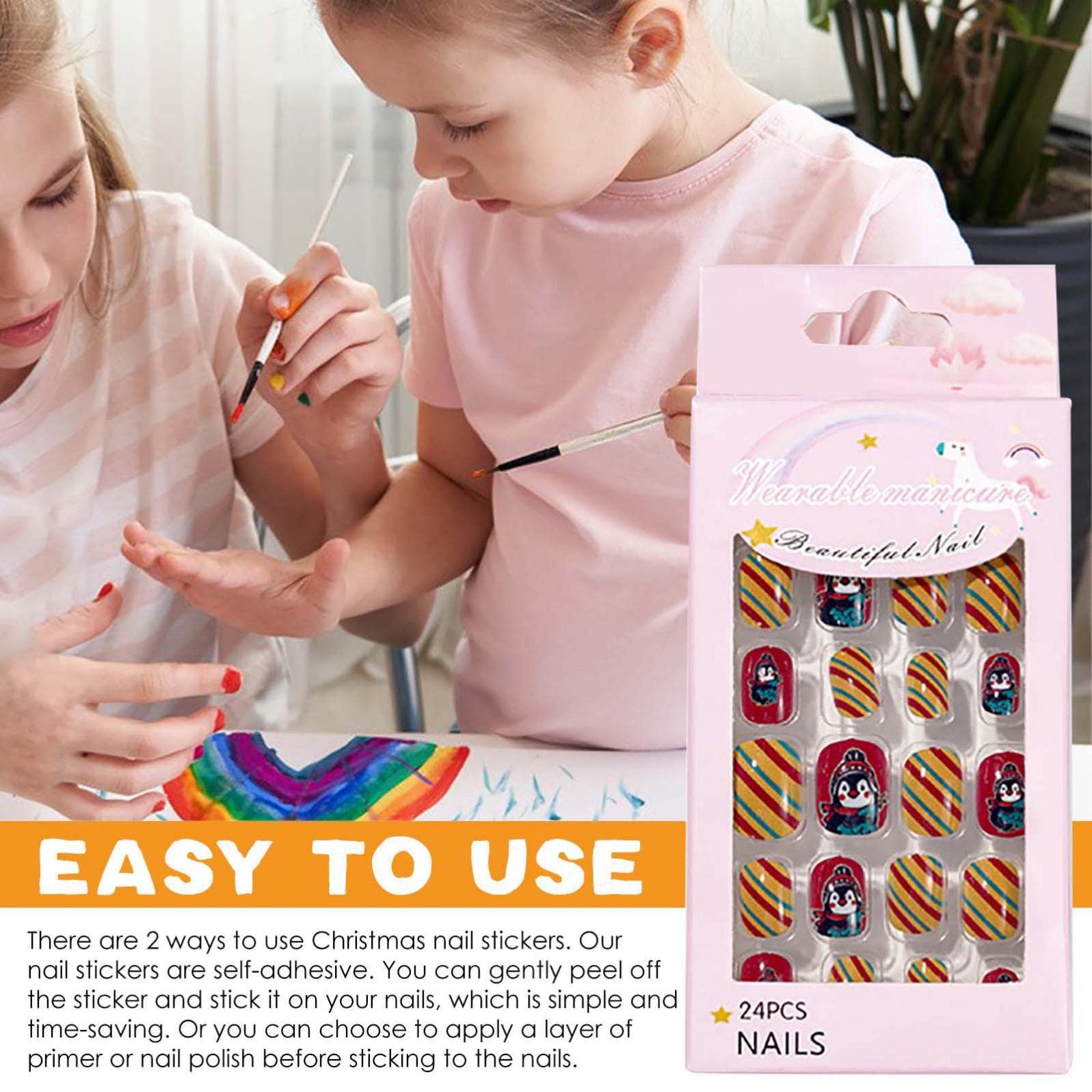 24 Pcs Kids Nail Stickers - DIY Self-Adhesive Nail Art Wraps with Cute Cartoon Designs, Glueless Nail Decals for Girls & Boys - Perfect for Birthday Parties, Playdates & Creative Fun at Home