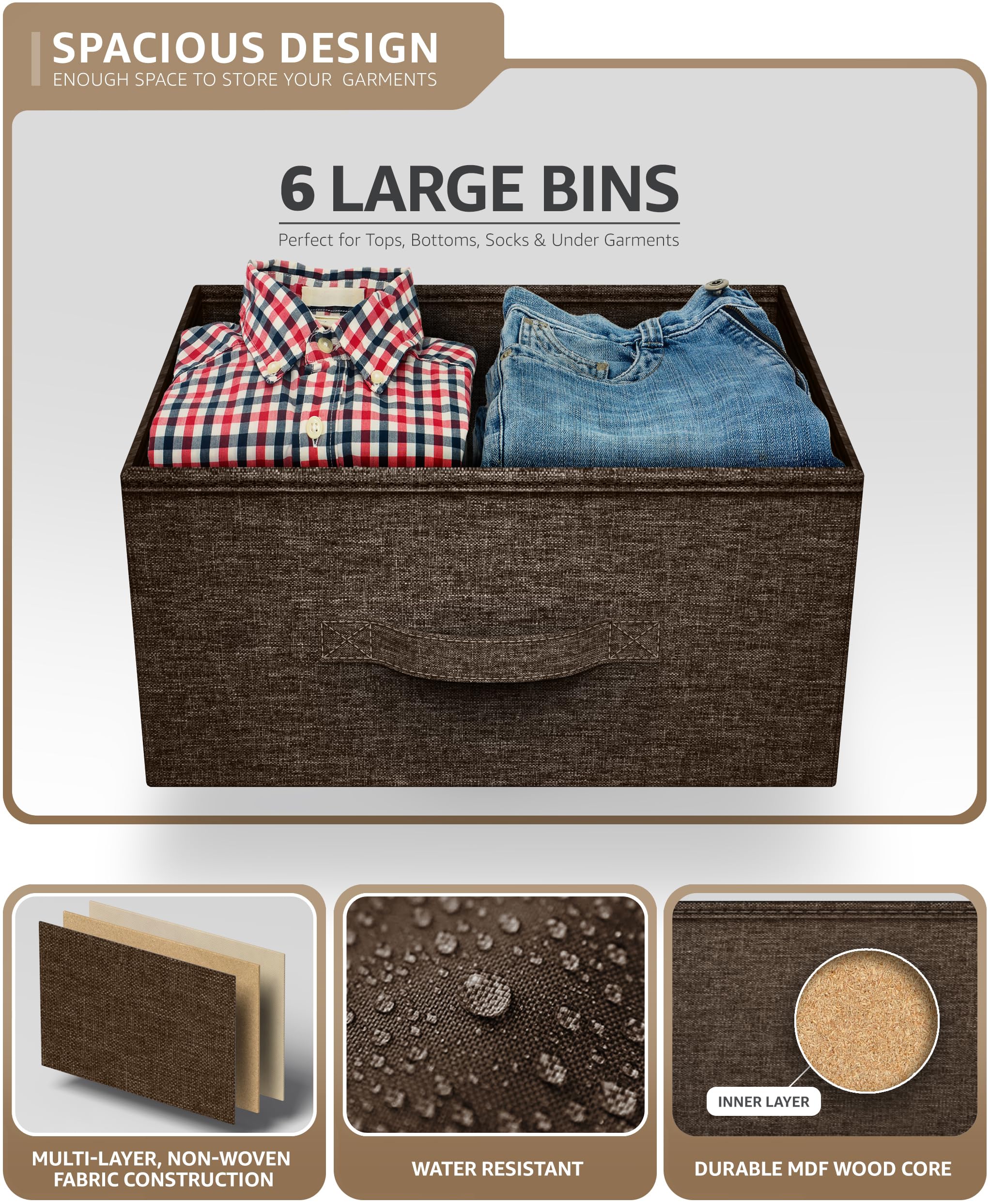 Sorbus 6-Drawer Dresser Organizer with Steel Frame & Wood Top - Easy Pull Fabric Bins for Clothes Storage - Sturdy Bedroom, Living Room, Nursery, Closet Furniture - Perfect for Small Spaces & Home Organization