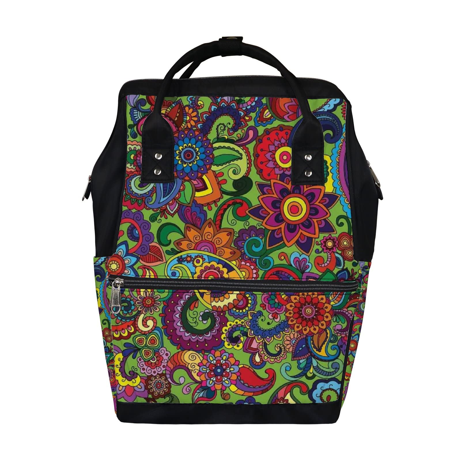Vintage Colorful Hippie Floral Diaper Backpack - Waterproof Baby Nappy Changing Bag with Large Capacity | Stylish Unisex Laptop Backpack for Travel, Work & Daily Use | Durable & Fashionable for Women & Men