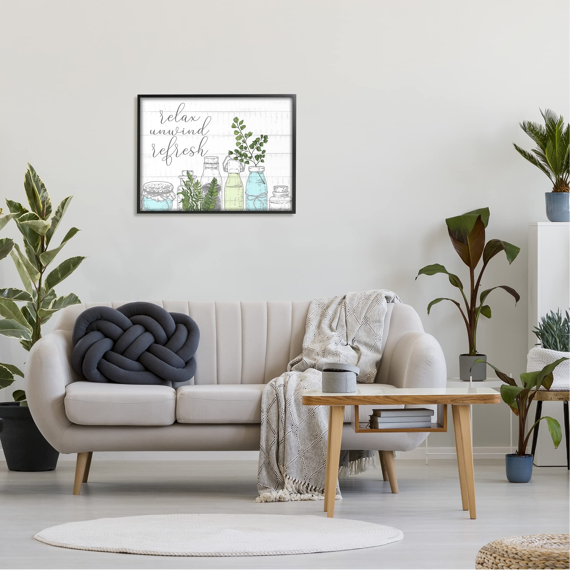 Stupell Industries Relax Unwind Refresh Country Herbs Botanicals Jars Wall Art - Kim Allen Design - Rustic Kitchen Decor for Farmhouse, Bathroom & Living Room