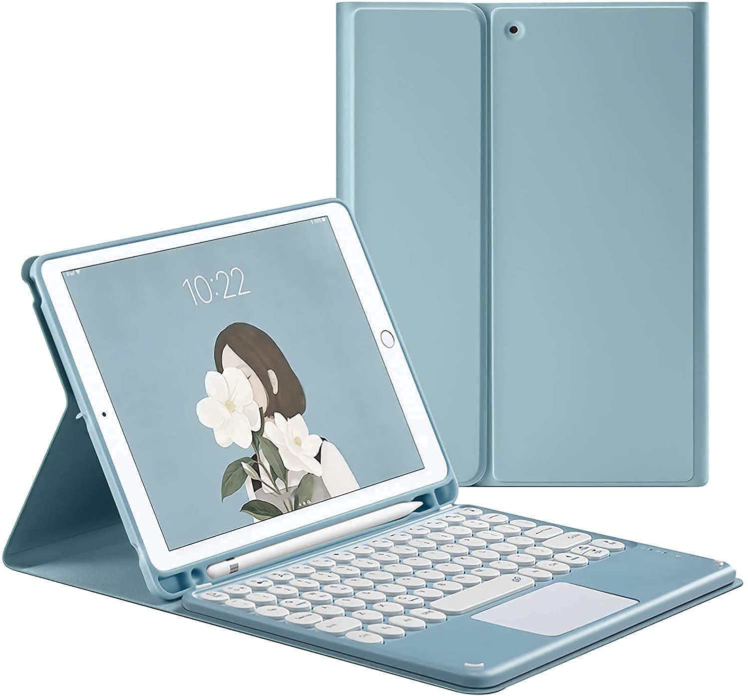 Magnetic Detachable Keyboard Case for iPad 9th/8th/7th Generation & Air 3/Pro 10.5 - Bluetooth Keyboard with Touchpad & Apple Pencil Holder, Round Keys (Blue) | Perfect for Work, Study & Travel