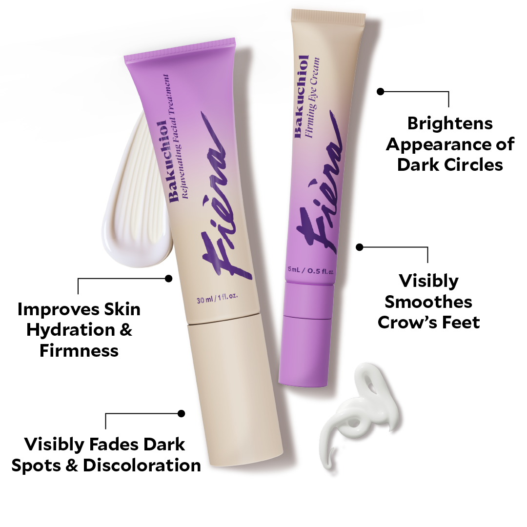 Fiera Bakuchiol Skincare Set - Natural Anti-Aging Face Serum & Moisturizer for Women - Vegan, Cruelty-Free Skincare Routine for Fine Lines & Wrinkles - Perfect for Daily Use & Nighttime Skincare Regimen