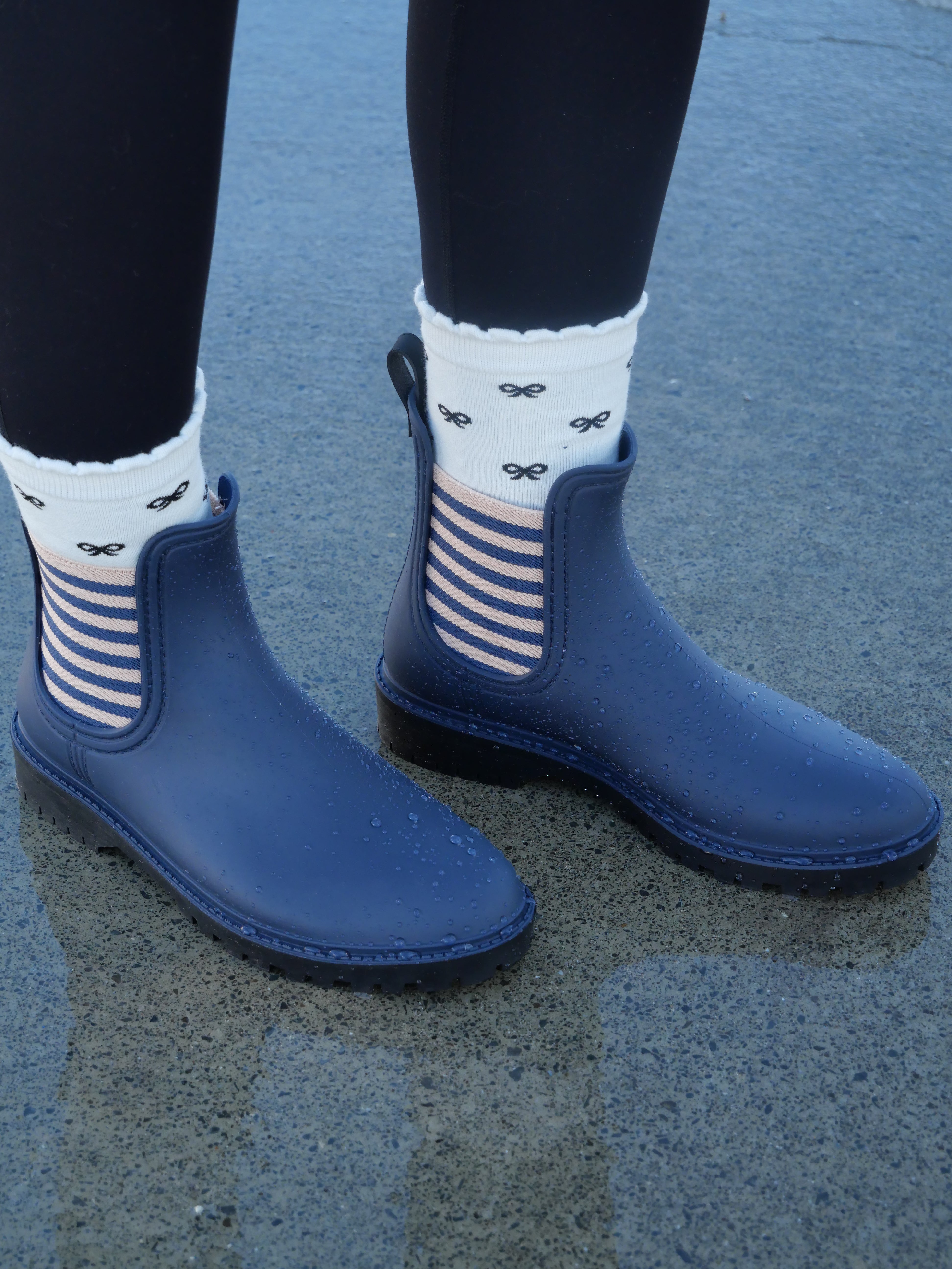 Diana Ferrari Laurina Navy Stripe Rain Boots for Women - Waterproof Rubber Boots for Outdoor, Gardening, and Rainy Days