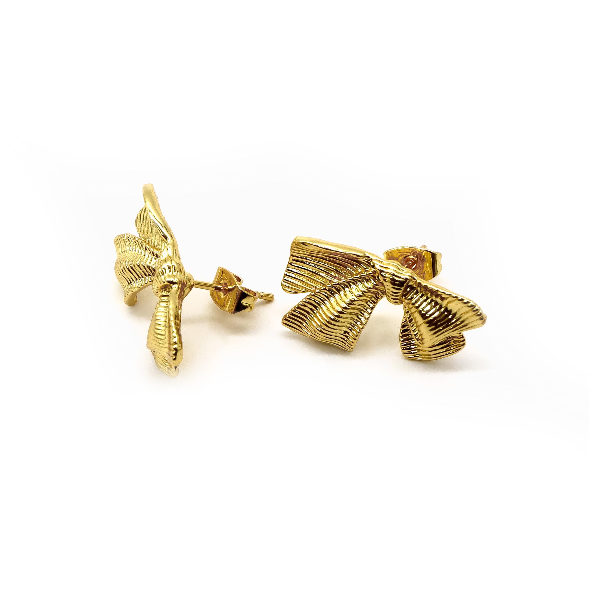 ROMALI 18K Gold Plated Textured Bow Stud Earrings for Women - Elegant Gift for Valentine's Day, Anniversary & Special Occasions