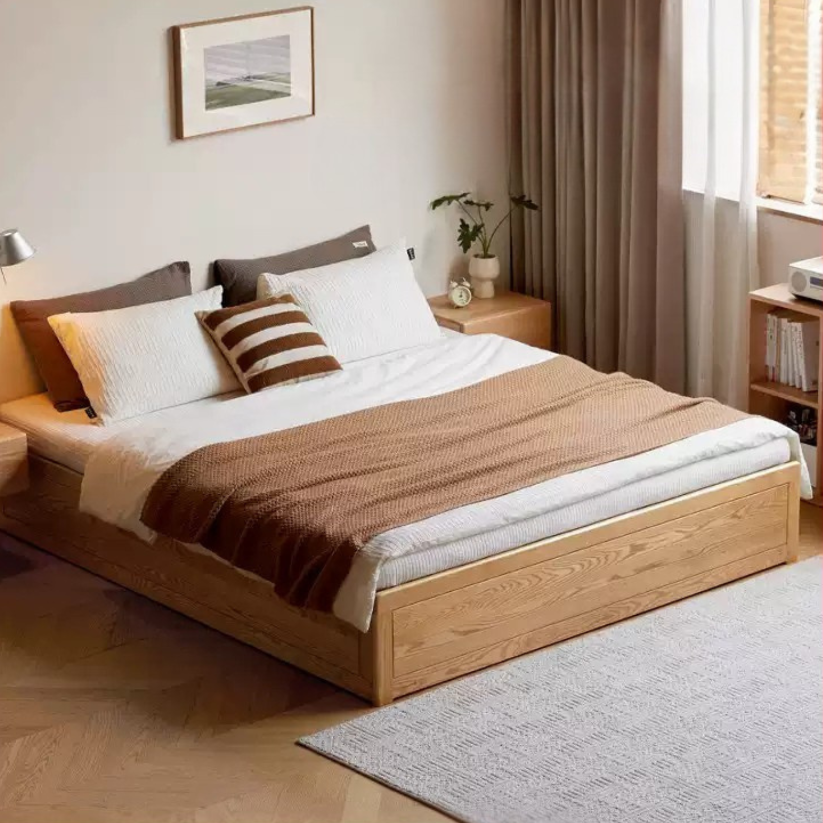 Solid Oak Wood Platform Bed Frame - No Headboard Box Bed for Modern Bedroom - Perfect for Minimalist, Contemporary, and Small Space Decor