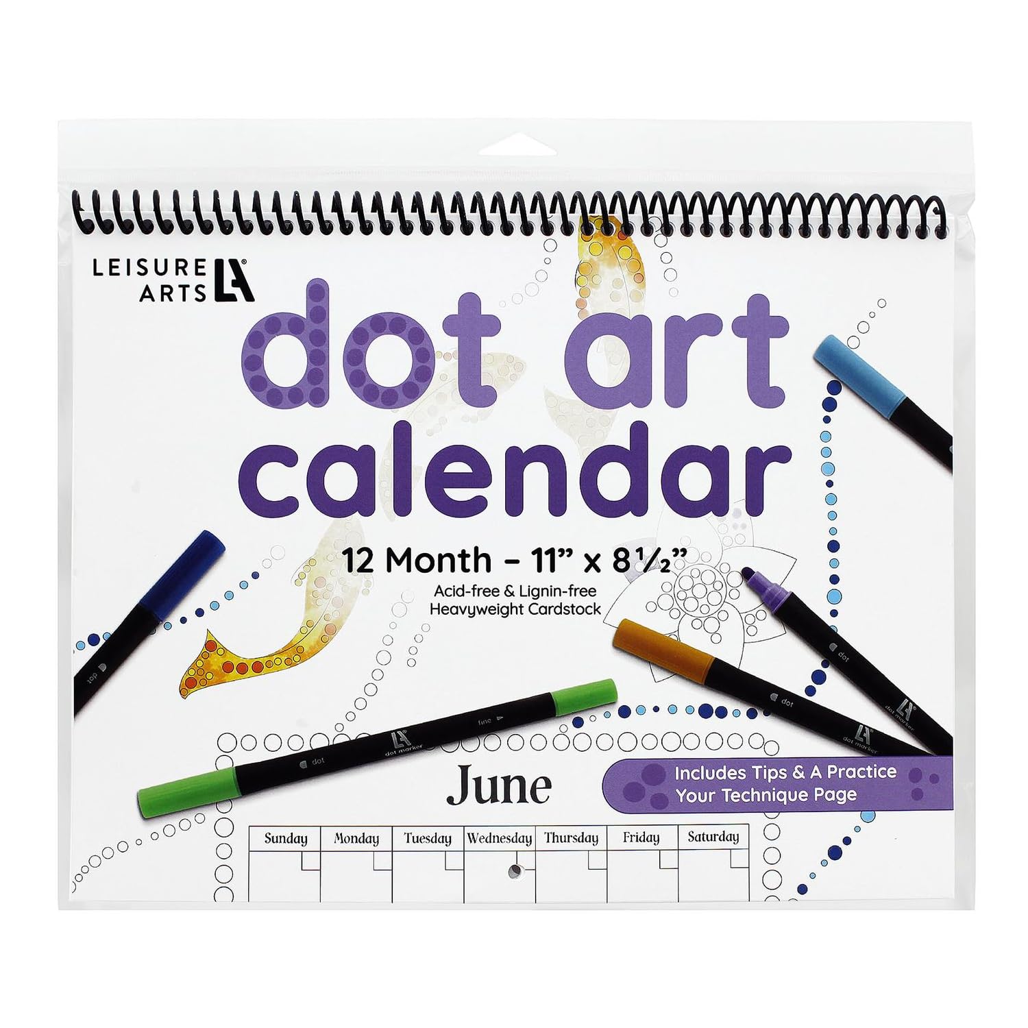 Leisure Arts Dot Art Calendar - 8.5x11 Inch Blank Dot Marker Calendar for Adults | Dot Painting, Coloring & Creative Planning | Perfect for Art Therapy, DIY Projects & Home Office Decor