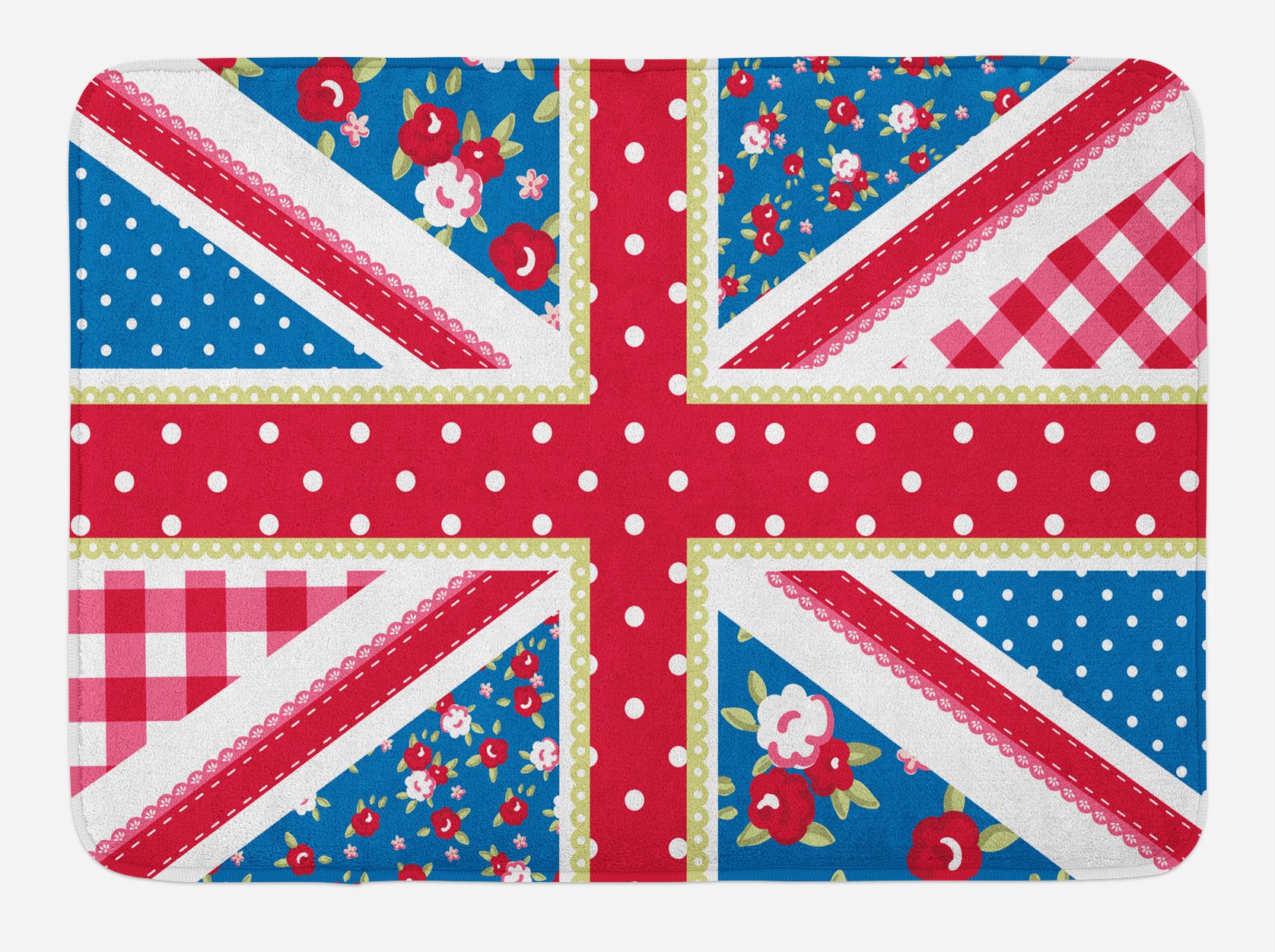 Ambesonne Shabby Floral Bath Mat - Vintage British Flag Design with Retro Polka Dots, Non-Slip Plush Bathroom Rug (30.2