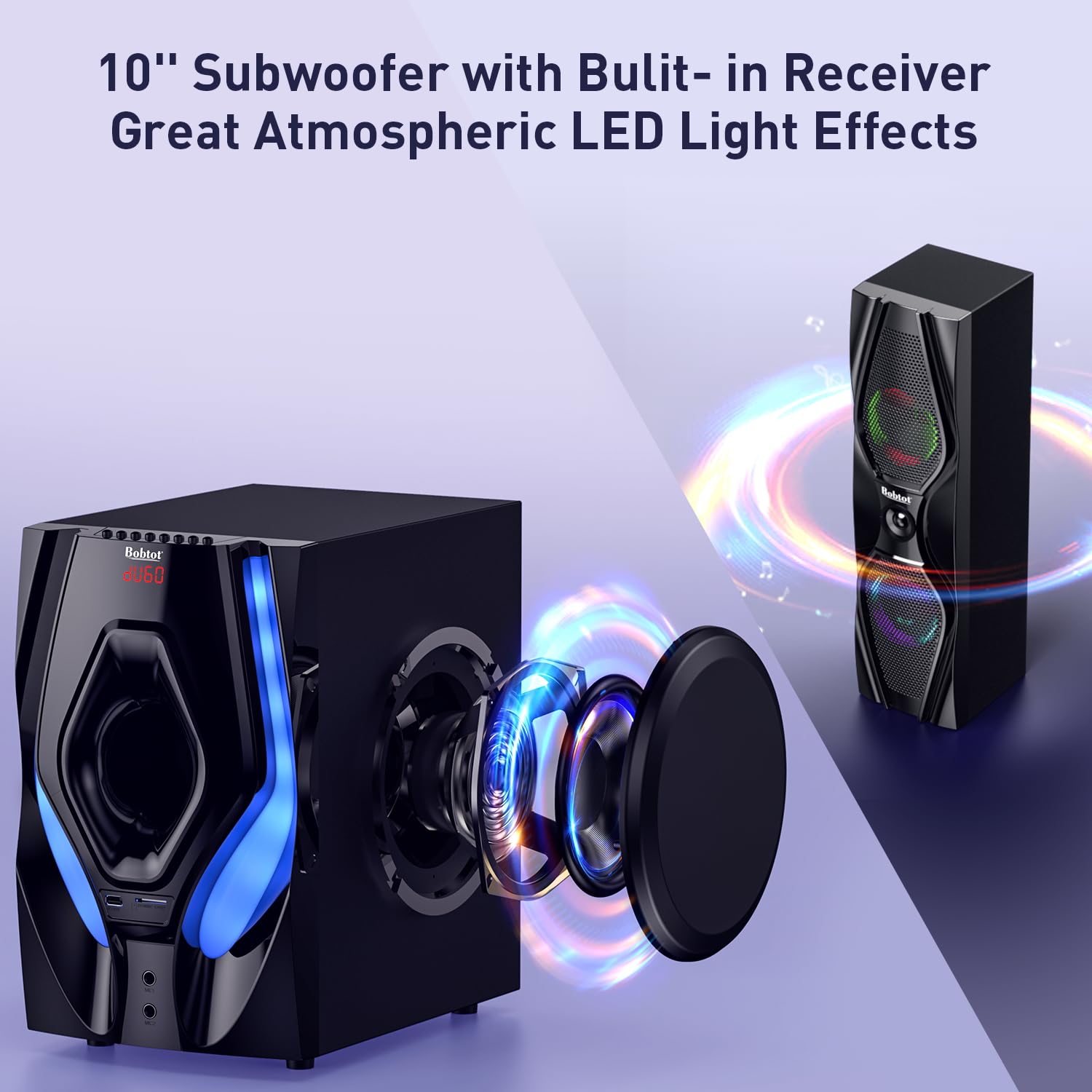 Bobtot 5.1/2.1 Channel Home Theater Surround Sound System - 1200W Peak Power with 10