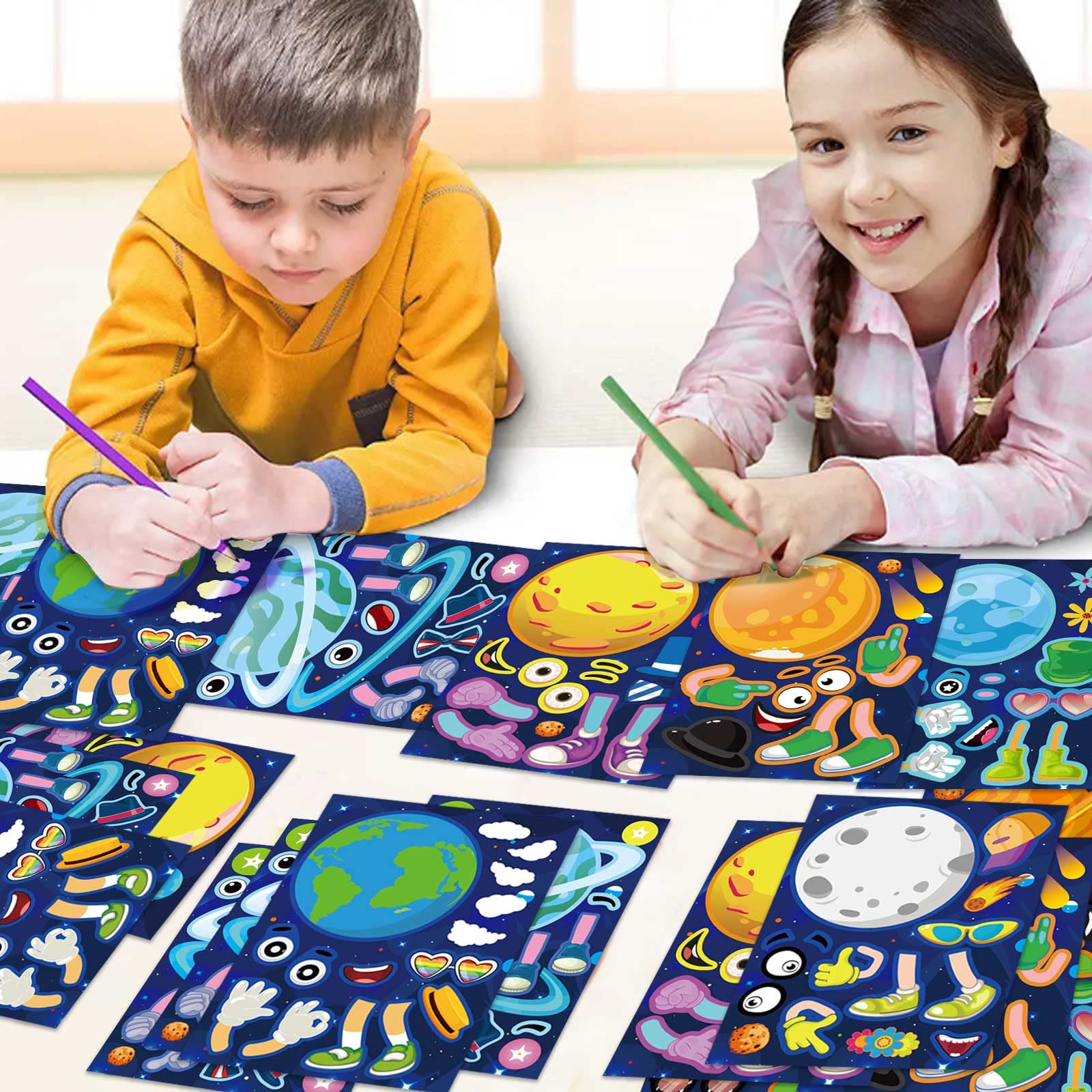 27 Sheets DIY Space Planet Stickers for Kids - Easy Peel & Stick Solar System Stickers, 9 Planets Educational Sticker Set for Birthday Party Favors, Classroom Activities & Room Decor