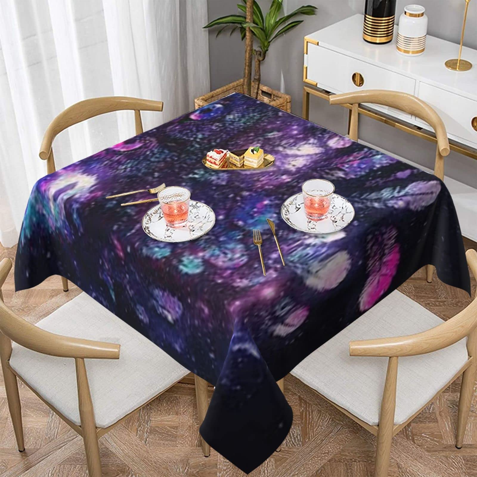 Owl Night Sky Square Tablecloth - Washable Dining Table Cover for Indoor & Outdoor Parties, Banquets, and Family Gatherings