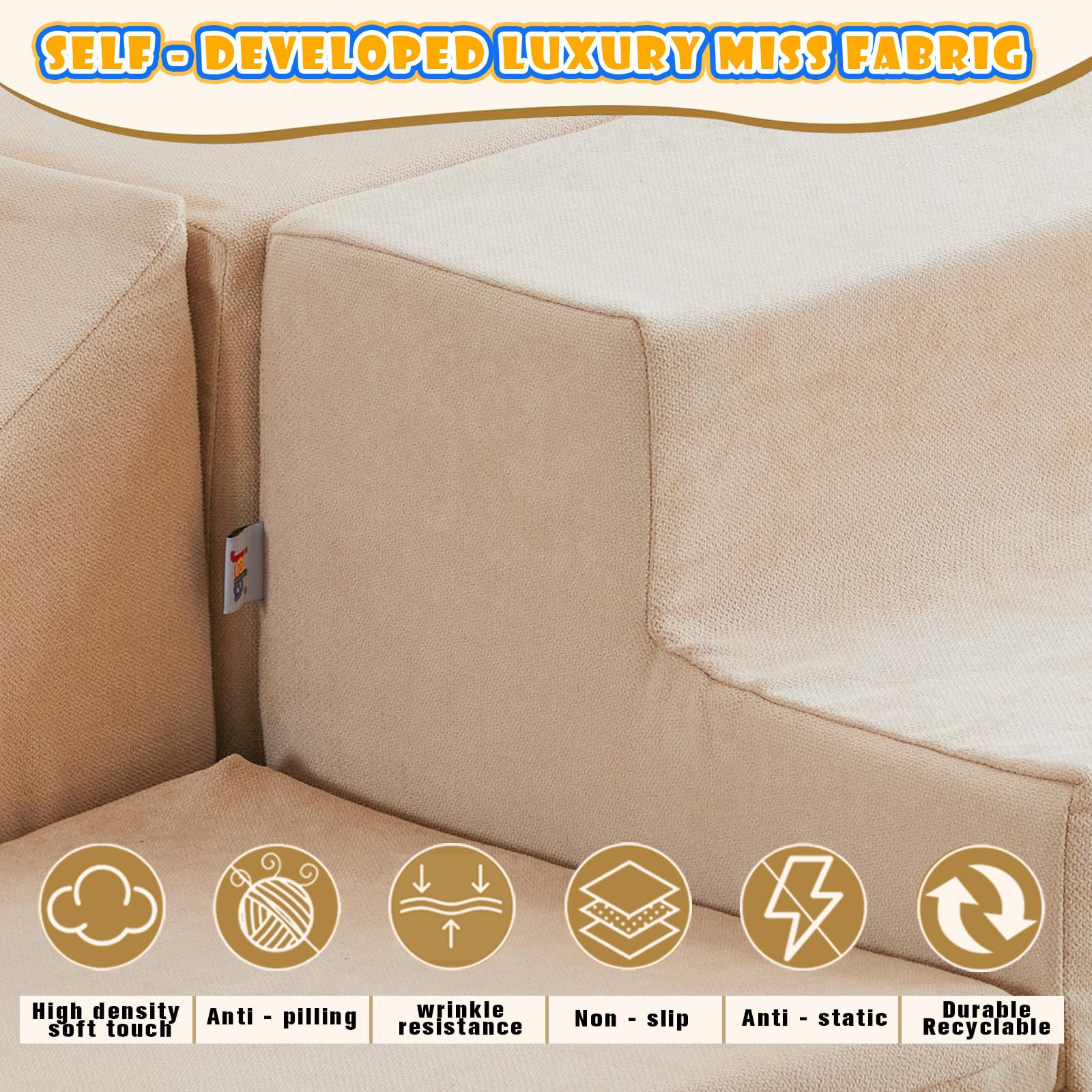 **Jela Soft Foam Play Blocks 4Pcs - Toddler Climbing Toys for Indoor Play, Non-Slip Luxury Fabric Foam Blocks for Kids, Lightweight Crawl & Slide Activity Playset (Brown Sugar) - Perfect for Playrooms, Daycares & Home Gyms**