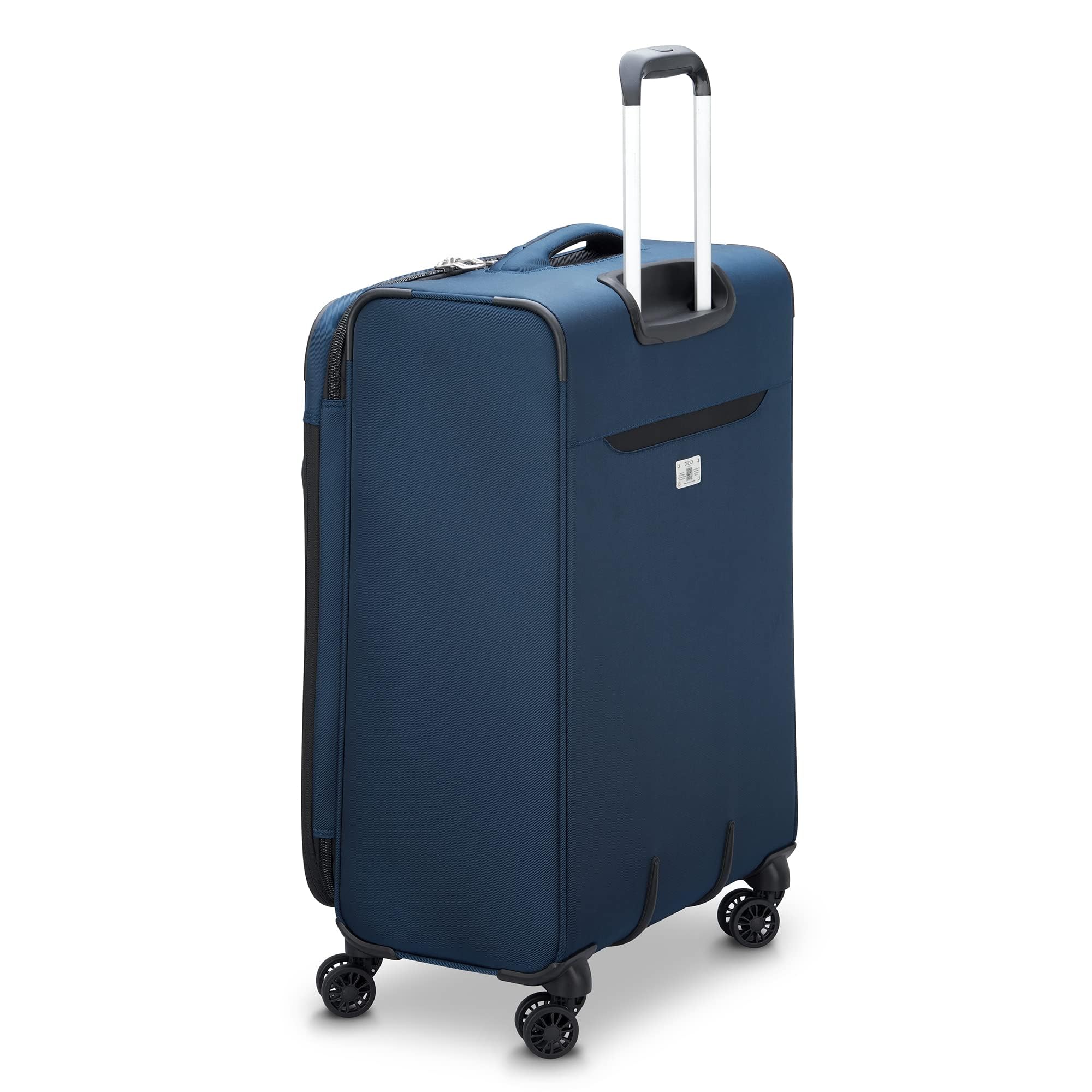 Delsey Paris Sky Max 2.0 Expandable Softside Spinner Luggage - 24 Inch Blue Checked-Medium Suitcase for Travel, Business Trips & Vacation | Lightweight Durable Carry-On with 360° Wheels