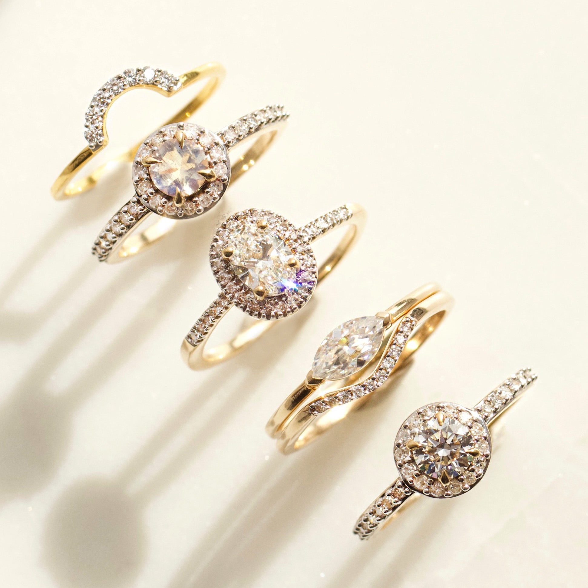 Lily Moissanite & Diamond Ring Set - UK Size O - Elegant Wedding & Engagement Jewelry for Women