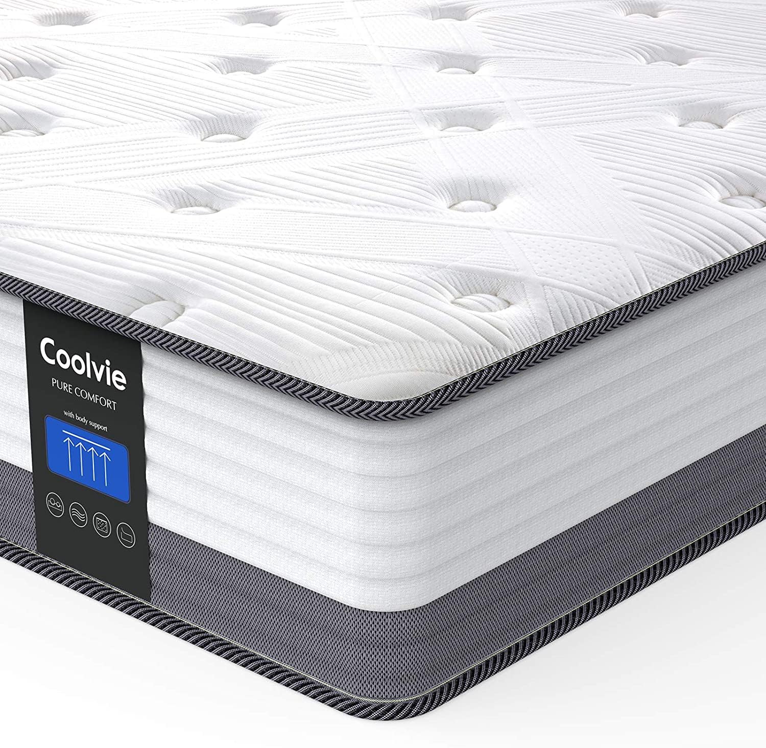 Coolvie 10 Inch Queen Hybrid Mattress - Pocketed Coils & Cooling Gel Memory Foam for Motion Isolation & Breathability | Bed in a Box for Back Pain Relief & Pressure Relief | Perfect for Guest Rooms, Master Bedrooms & Small Apartments