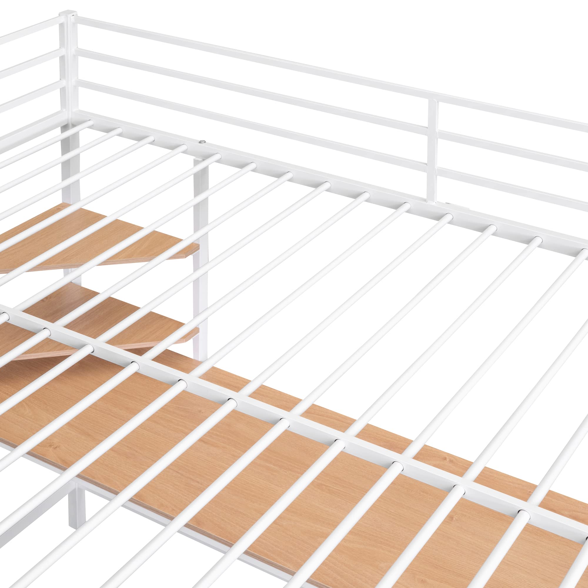 Full Size Loft Bed with Study Desk & Storage Shelves - Heavy Duty Metal Frame Loft Bed for Kids & Teens - Space Saving Design with Safety Guardrail - Perfect for Small Bedrooms, Dorms & Studio Apartments (White)