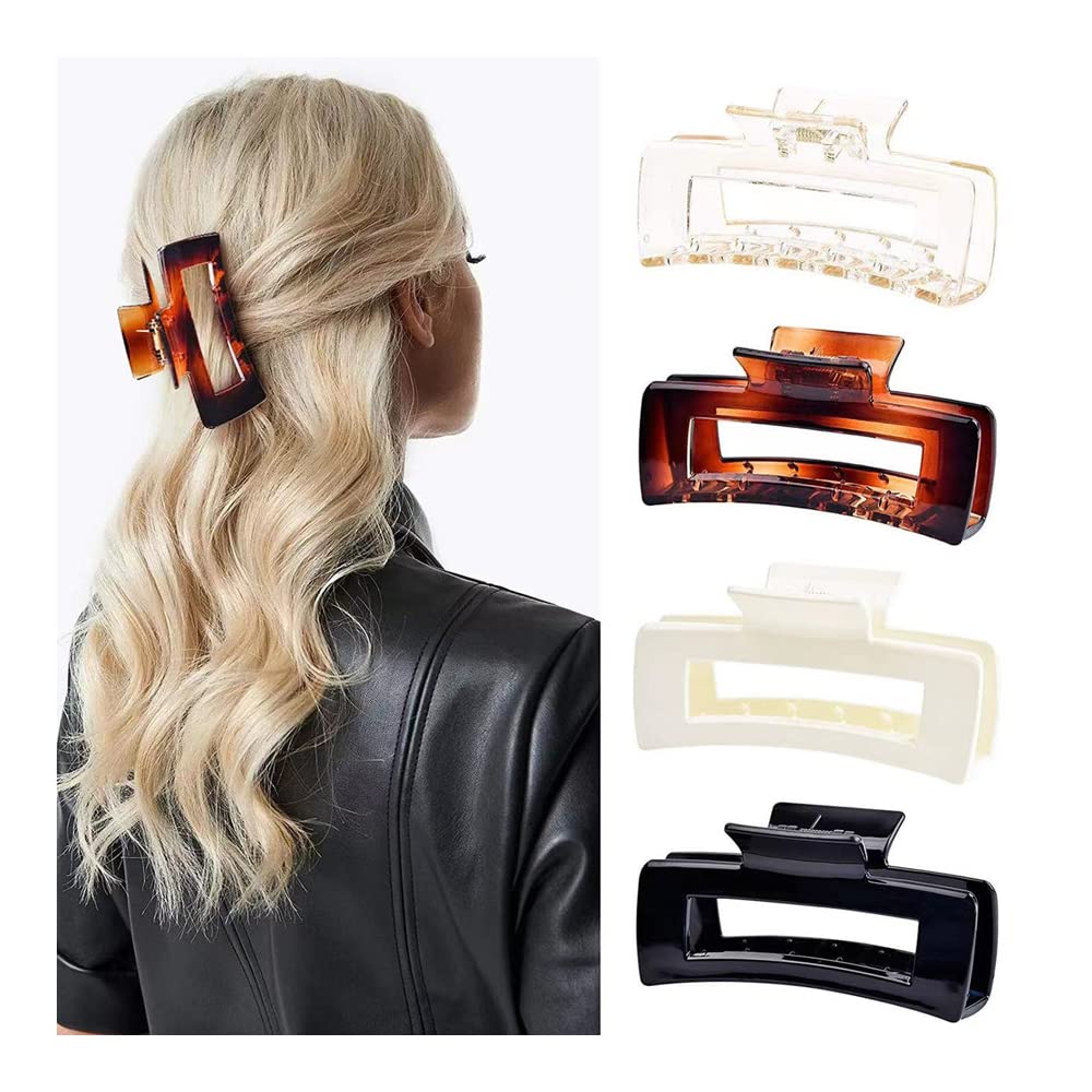 AITIN Large Square Hair Claw Clip - 6 Pack Strong Hold Hair Clutcher for Women & Girls, Long Hair Jaw Clips Hair Accessories (Multicolor) - Perfect for Ponytails, Buns & Everyday Hairstyles