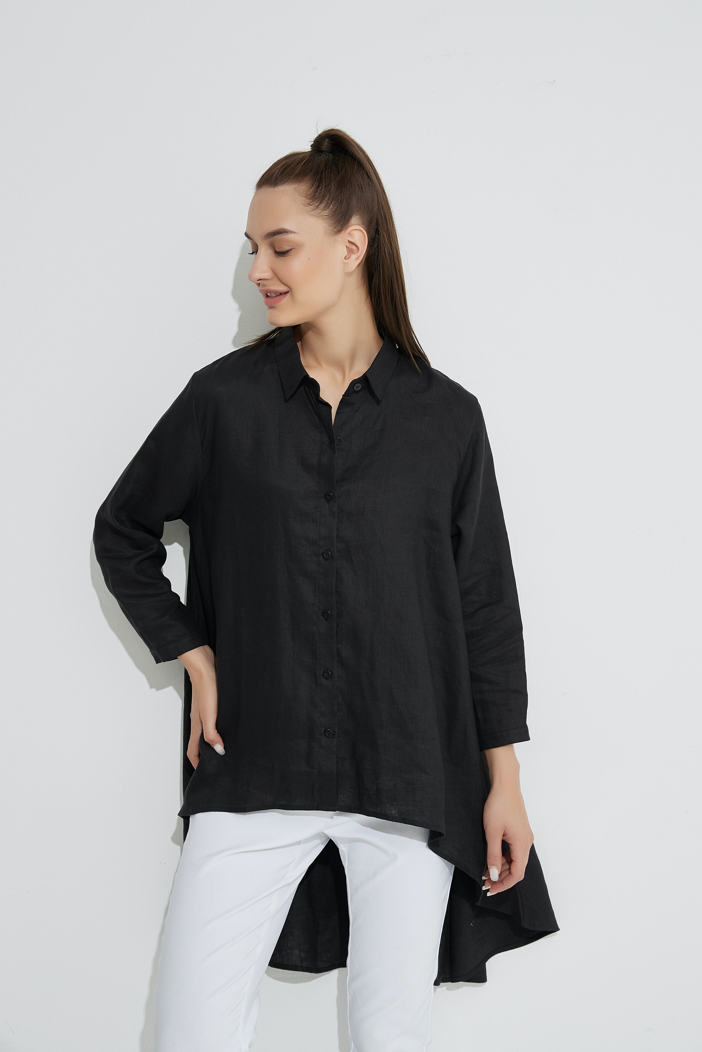 Black Drop Side Shirt for Men - Casual Button Down Shirt with Side Slits - Perfect for Office, Date Night & Weekend Outings
