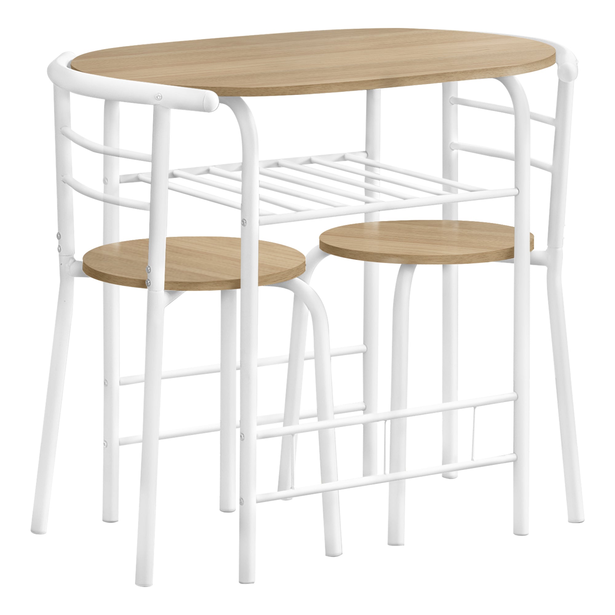 3-Piece Dining Set with Natural Wood Top & White Metal Frame - Perfect for Kitchen, Dining Room, or Outdoor Patio Furniture