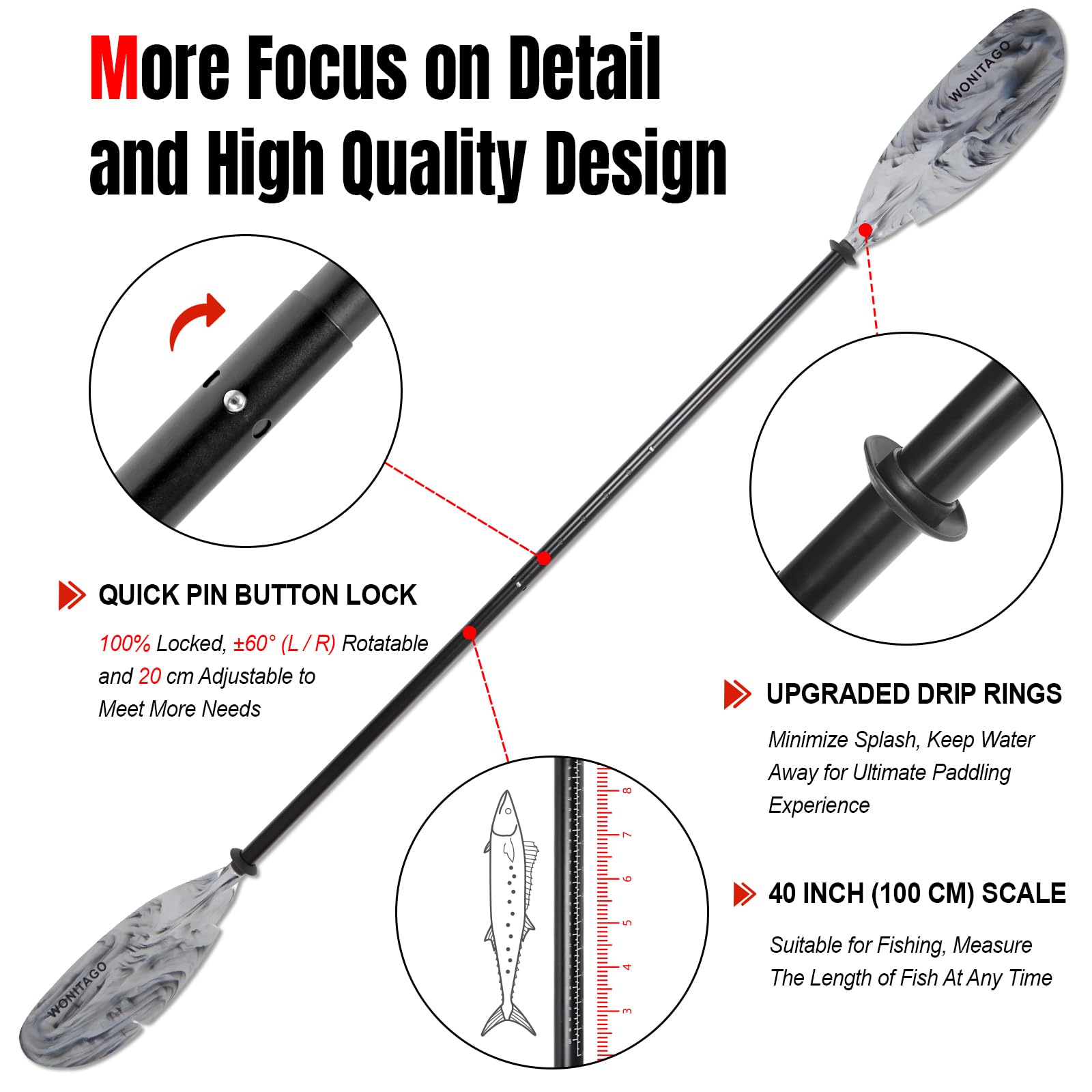 **Premium Aluminum Angler Kayak Paddles with Floating Plastic Blades & Adjustable Paddle Leash - 3-Piece Fishing Kayak Oars (230-250cm/90-98 inch) for Lakes, Rivers & Coastal Fishing Adventures**