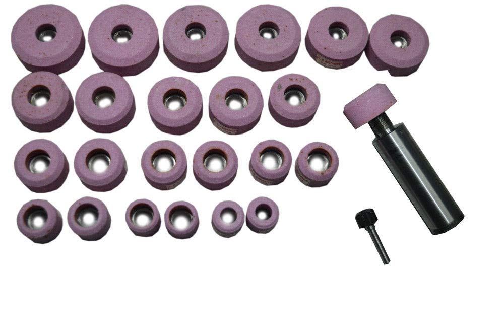 Sioux Pink 24-Piece Valve Seat Grinder Stone Set (25mm to 38mm) with Stone Holder - Professional Automotive Engine Repair Tool Kit for Valve Lapping and Resurfacing