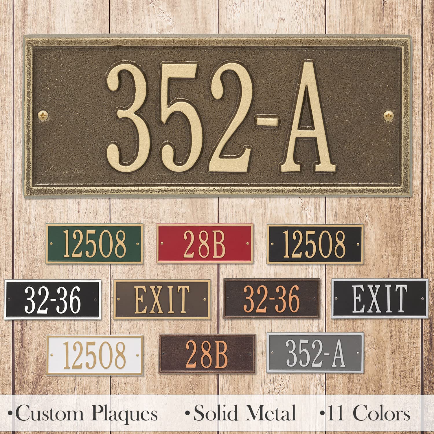 Personalized Antique Brass House Address Plaque - Custom Whitehall Address Sign for Homes 10.5
