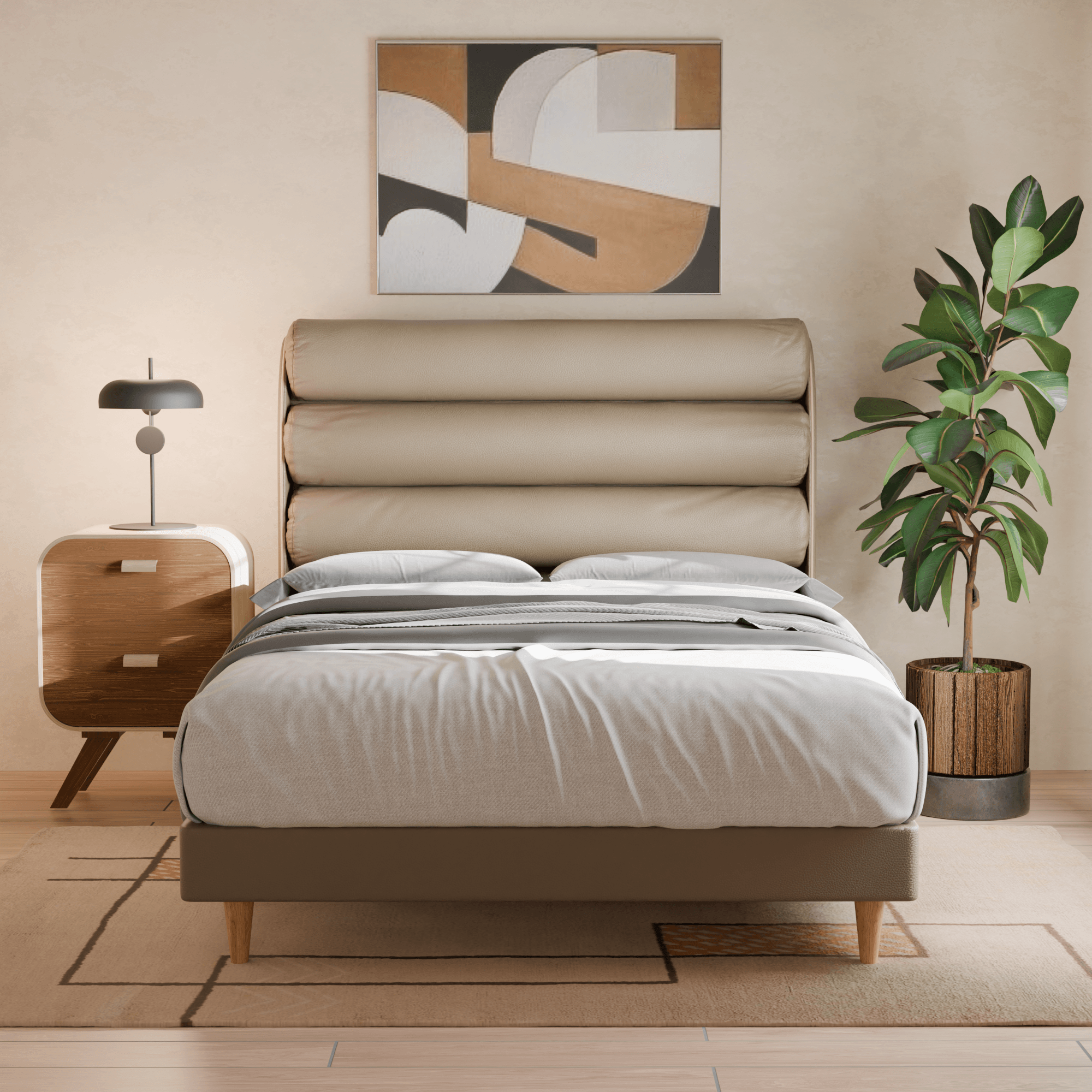 Gobbee Faux Leather Upholstered Platform Bed Frame with Wooden Slats - Queen Size Modern Bedroom Furniture for Master Bedroom & Guest Room