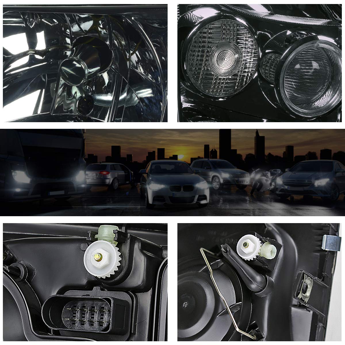 PM PERFORMOTOR 2Pcs Euro-Spec E-Code Style Headlights Assembly with Fog Light - Compatible with VW Jetta MK4 1999-2005, Smoked Lens - Upgrade for Night Driving & Enhanced Style