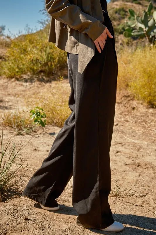 High Waist Front Pleat Wide Leg Pants for Women - Comfortable Office & Casual Trousers - Perfect for Work, Travel & Everyday Wear