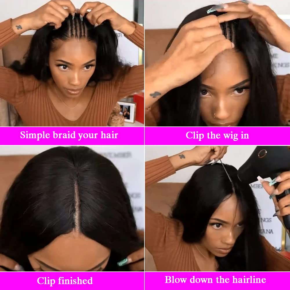 Xagujpo V Part Wig Human Hair Body Wave for Black Women - 100% Remy Human Hair No Sew In No Glue U Part Wig 180% Density Natural Color (26 Inch) - Perfect for Daily Wear, Parties & Special Occasions