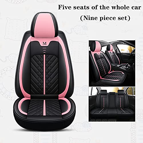 Premium Cartoon Cat PU Leather Car Seat Covers - Universal Fit for Sedan & SUV (5-Seat Full Set) - Waterproof & Anti-Slip Front/Rear Seat Protectors (Black-Pink) - Perfect for Pet Lovers, Family Road Trips & Daily Commute