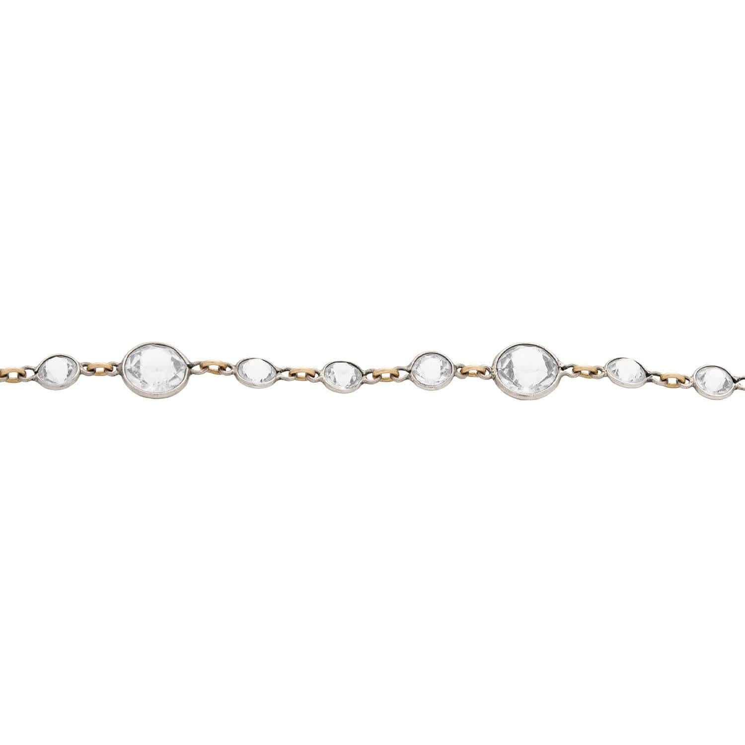 Vintage Art Deco 15k Gold & Sterling Silver Rock Quartz Crystal Chain Necklace for Women - Elegant Statement Jewelry for Parties, Weddings & Special Occasions